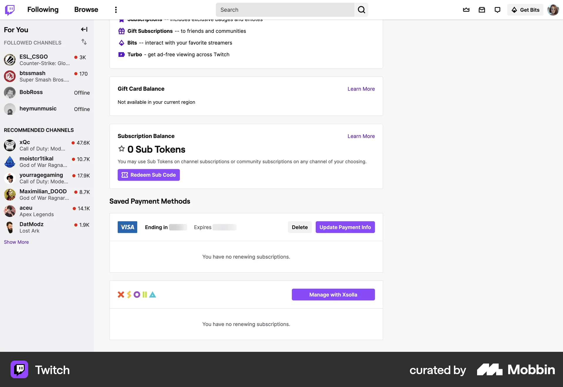 Twitch Web Wallet & Balance screen