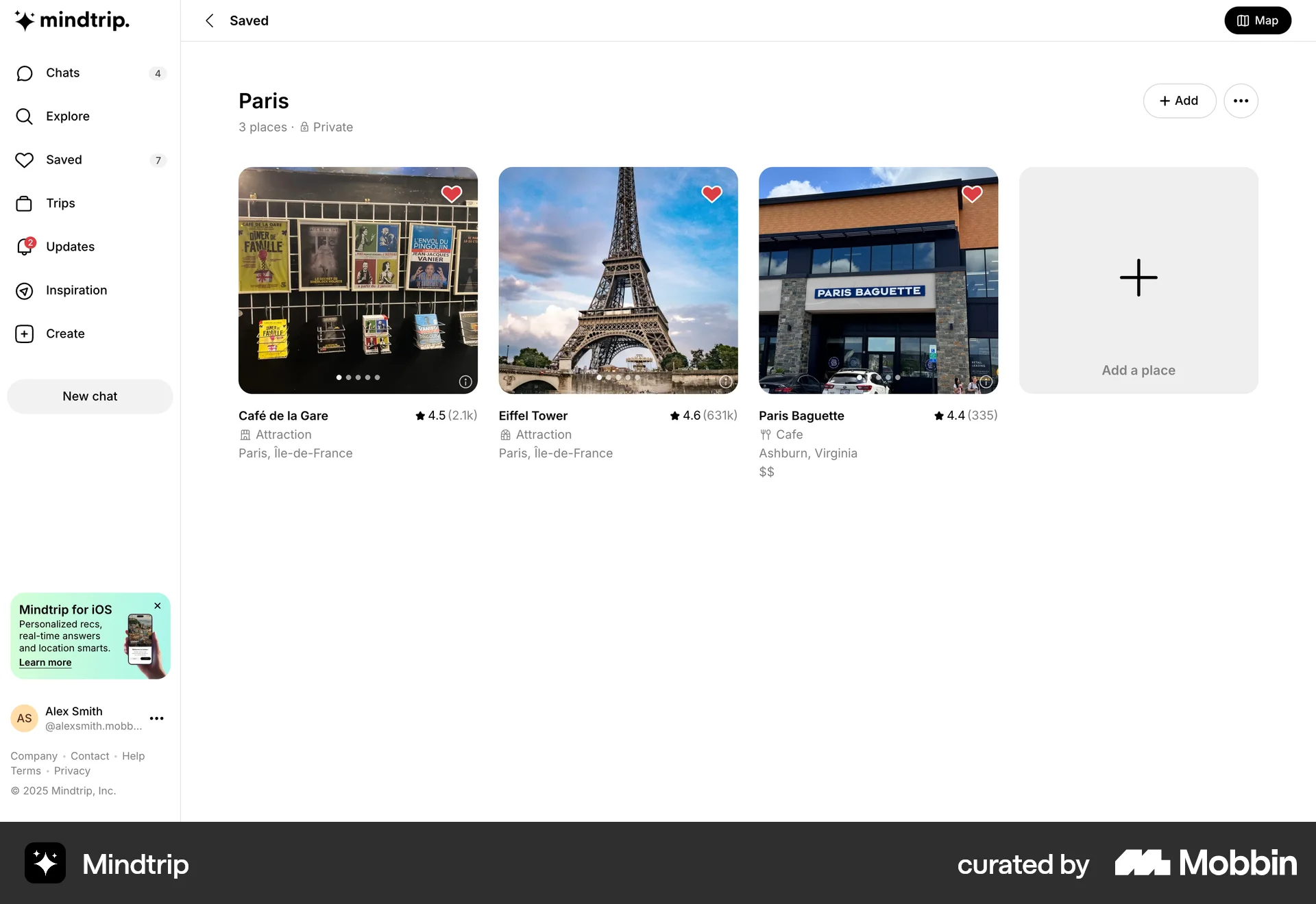 Mindtrip Web Bookmarks & Collections screen