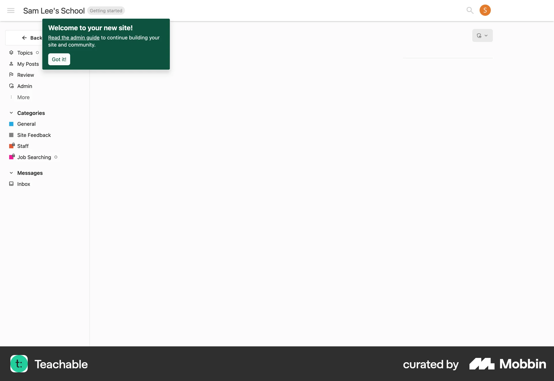Teachable Web Admin Dashboard screen