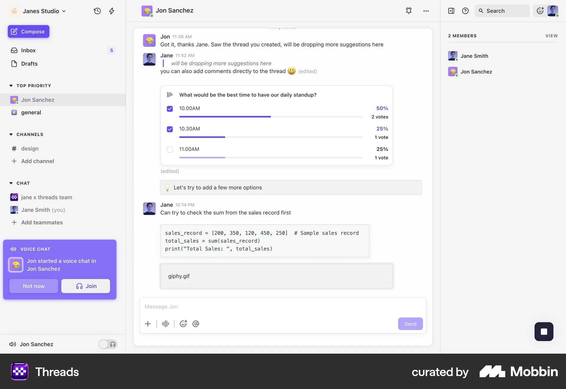 Threads Web Call screen