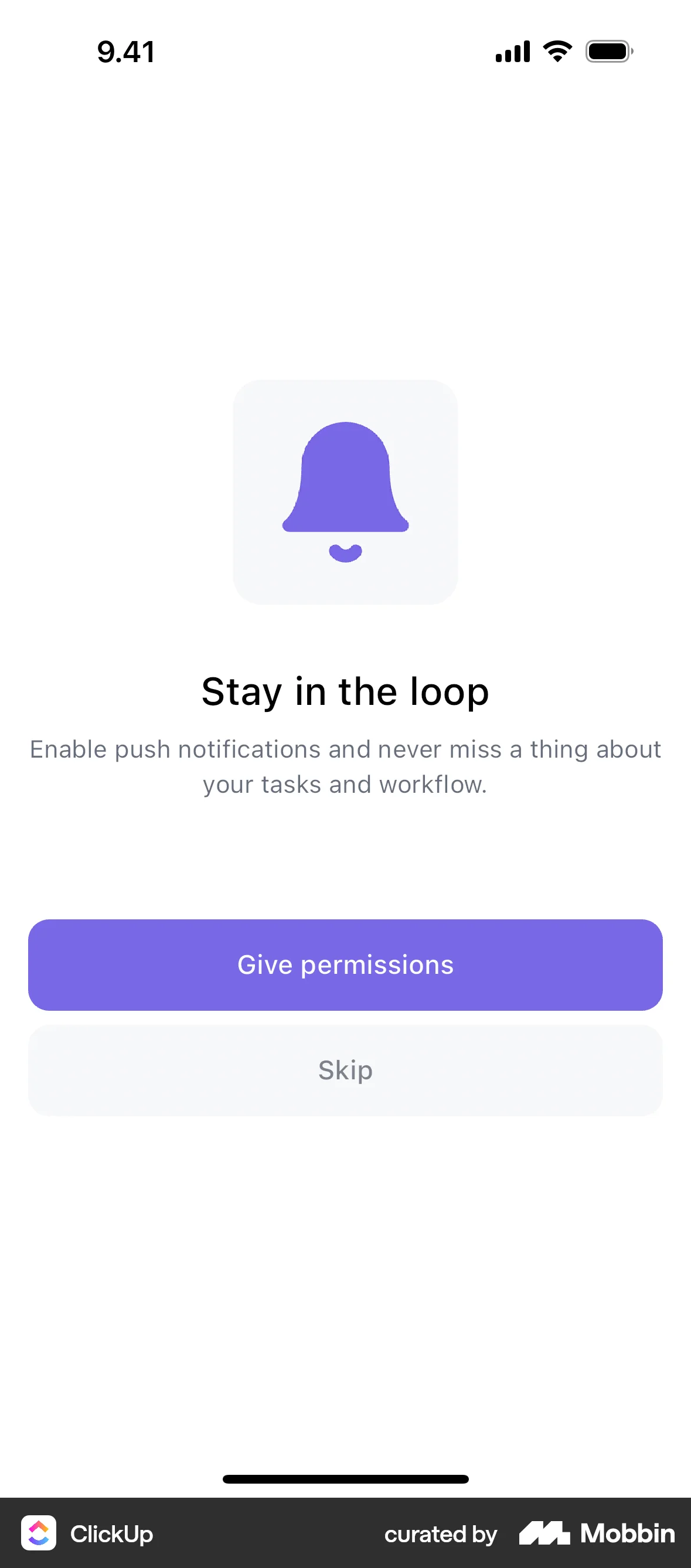 ClickUp iOS Permission screen