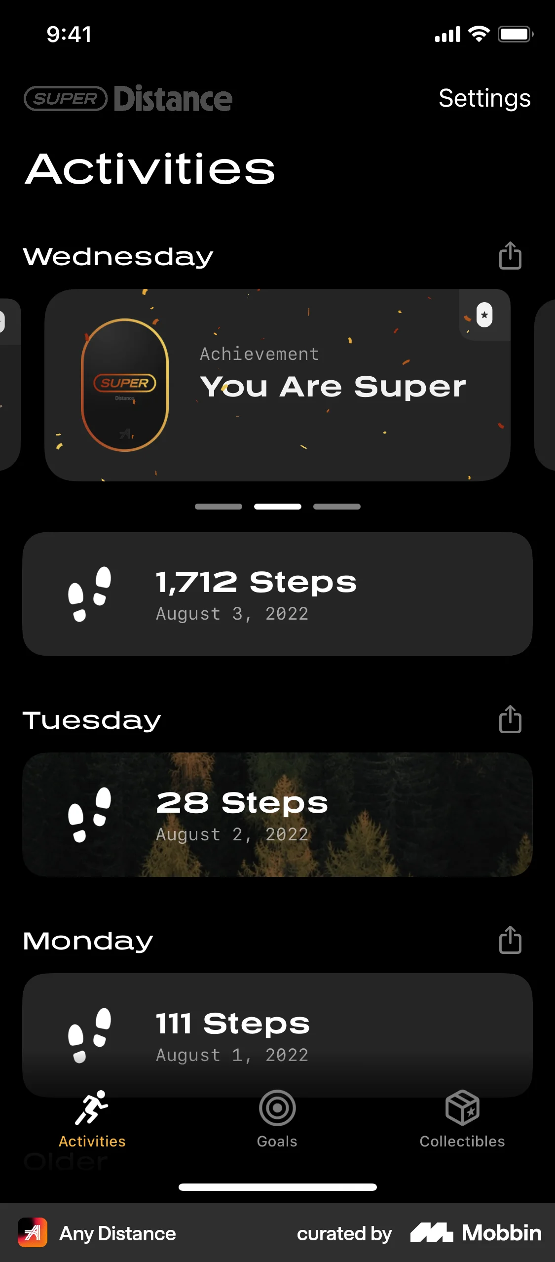 Any Distance iOS Confetti screen