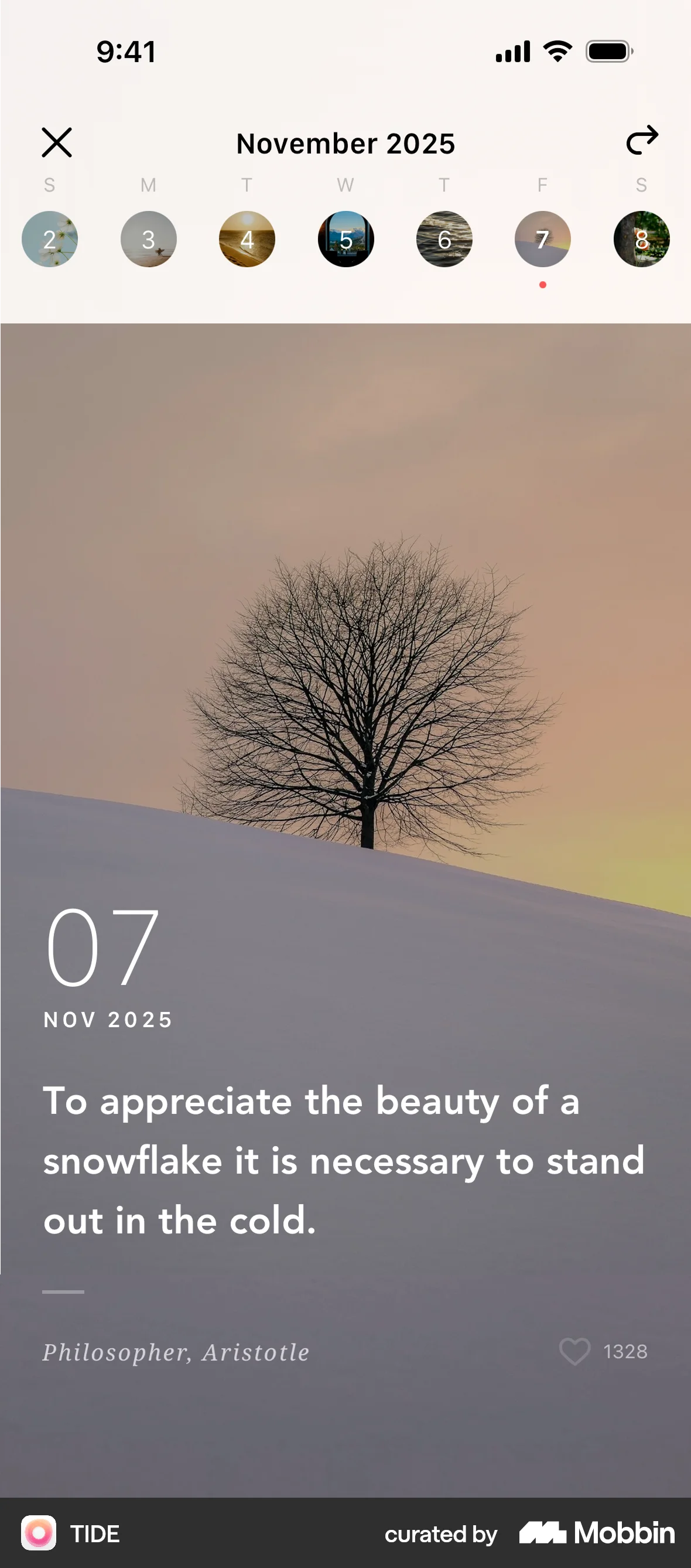 TIDE iOS Calendar screen
