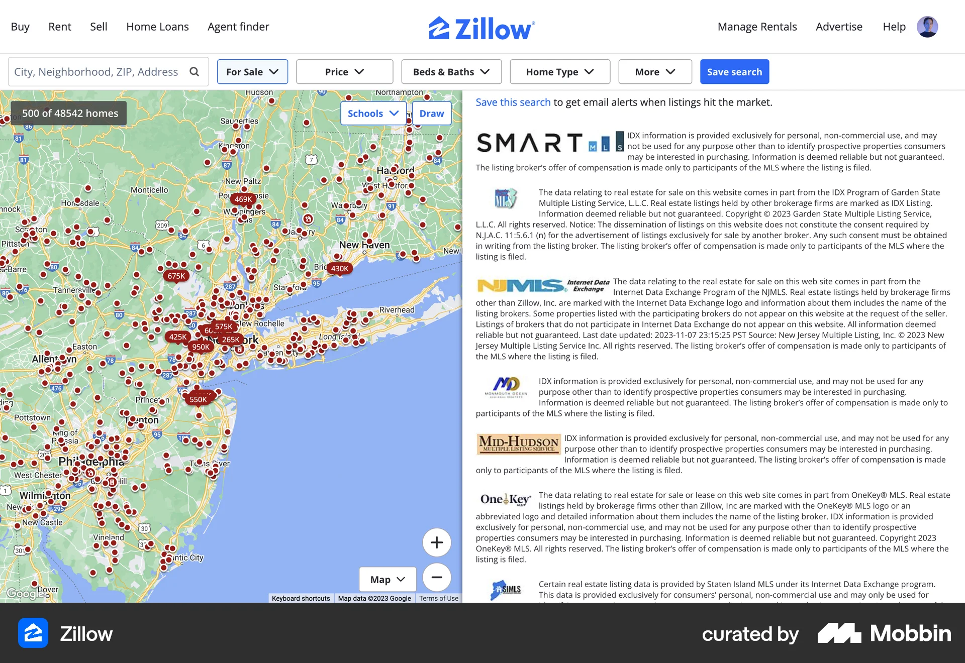 Zillow Web Real Estate App screen