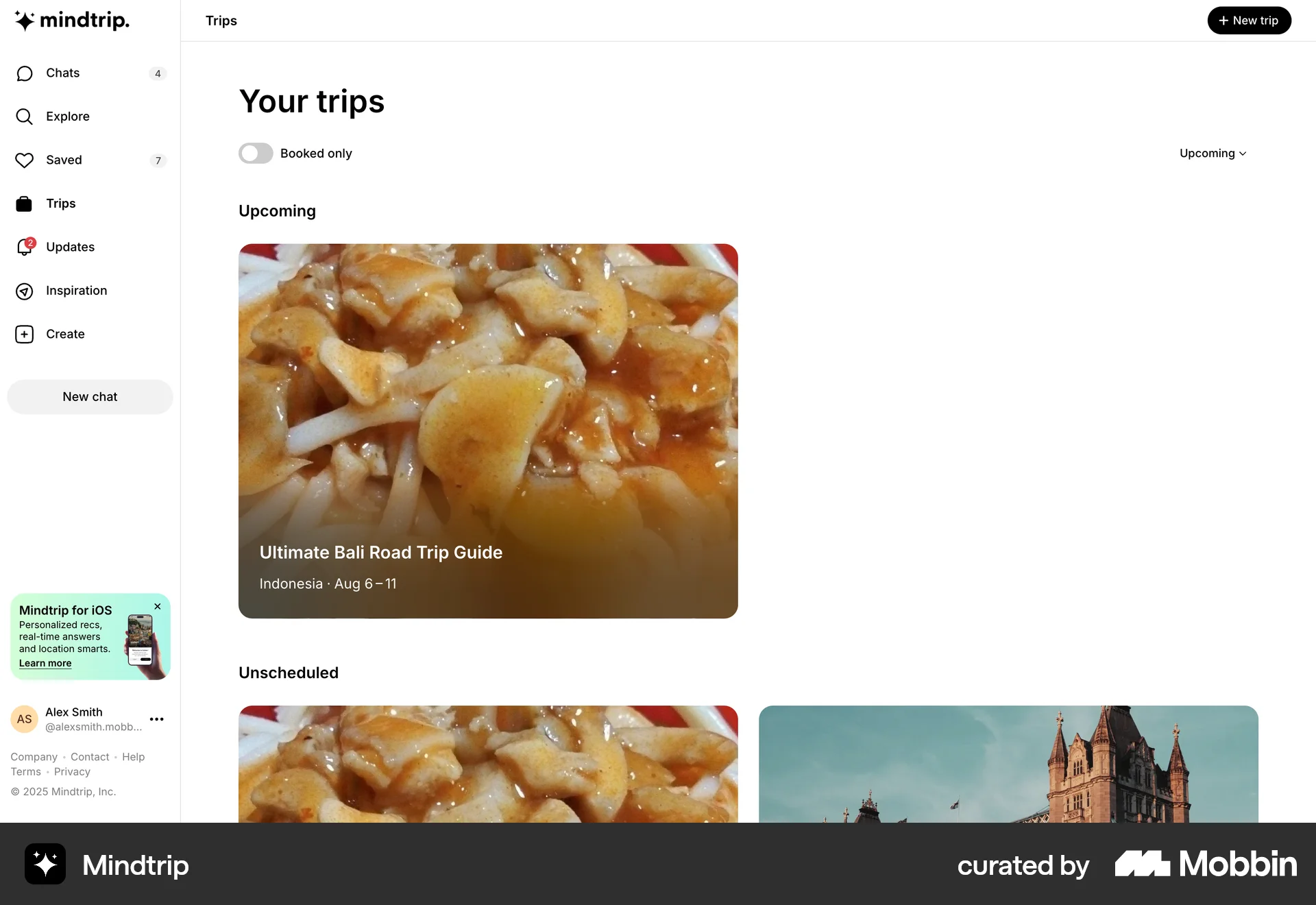Mindtrip Web Date & Time screen
