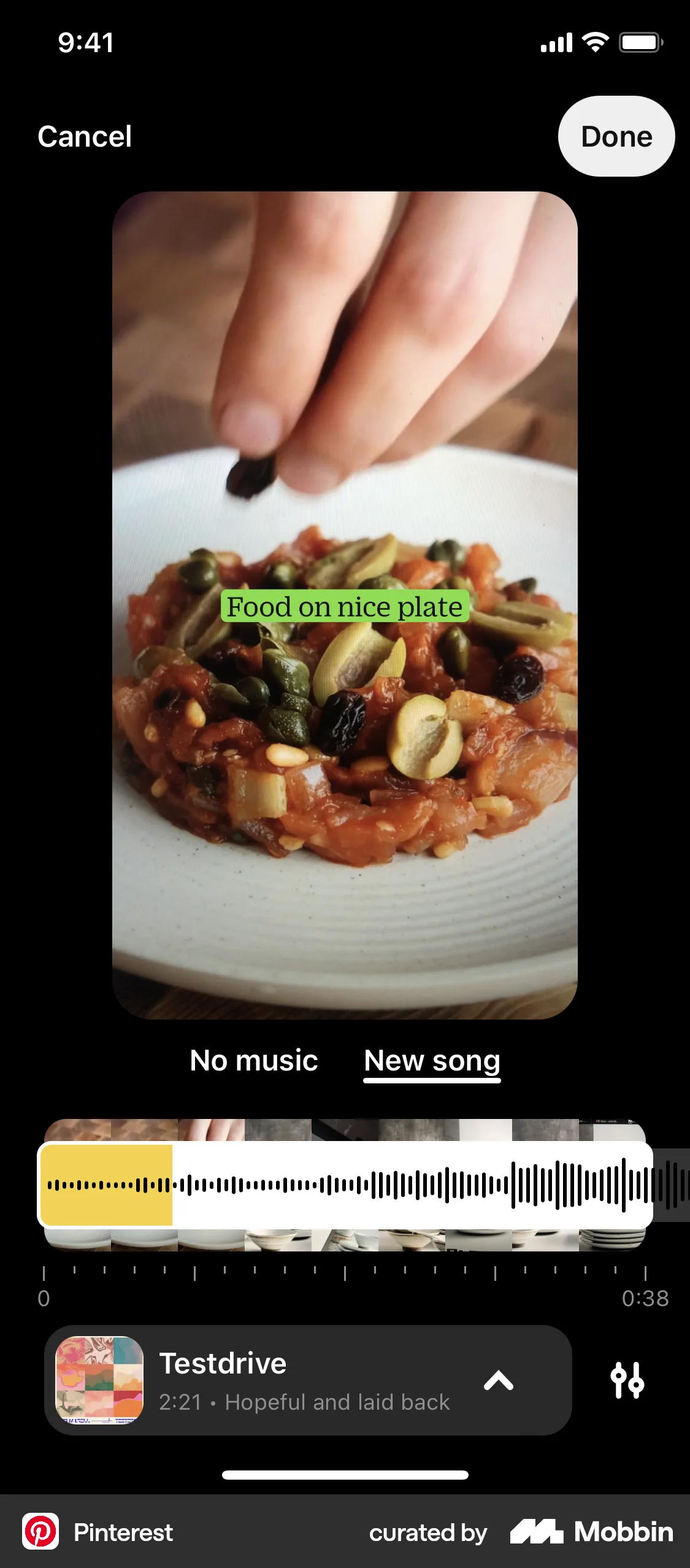 Pinterest iOS Audio Player screen