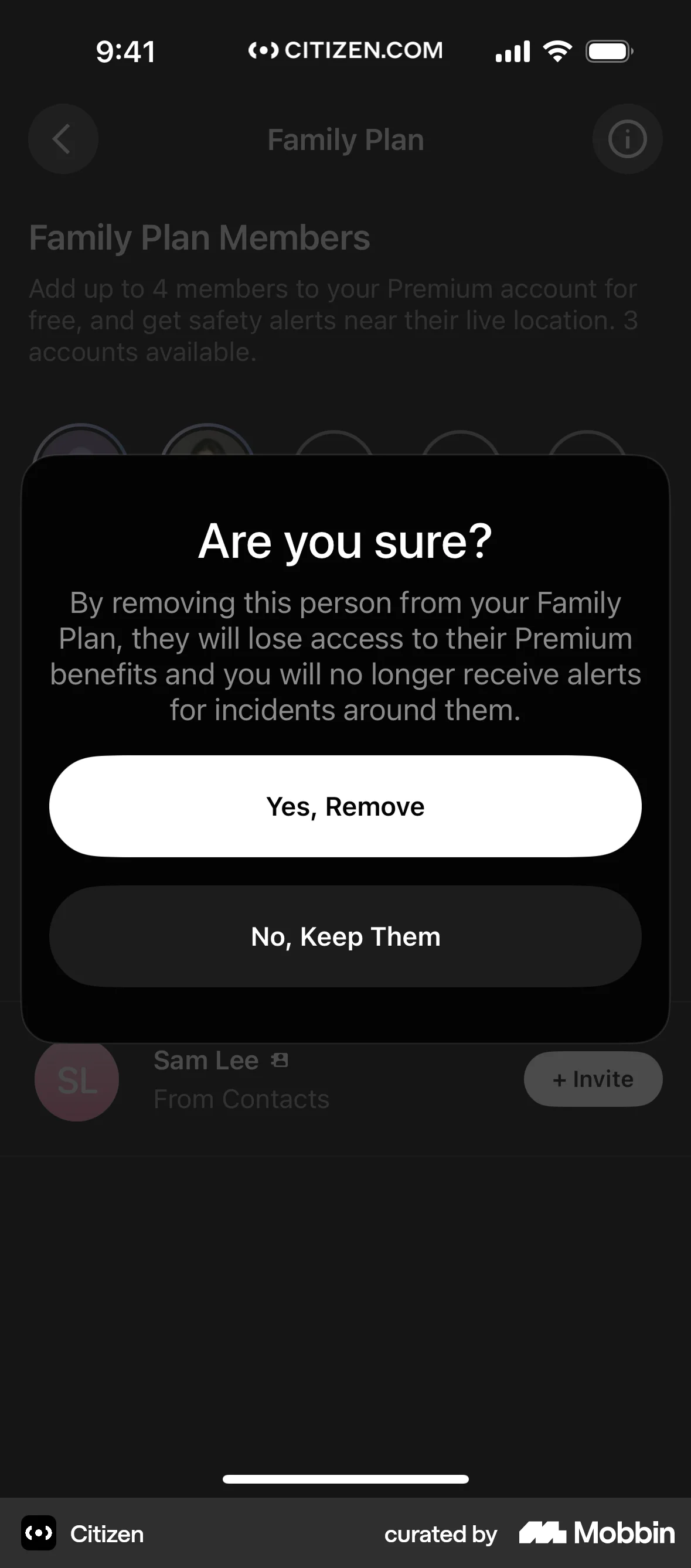 Citizen iOS Confirmation screen