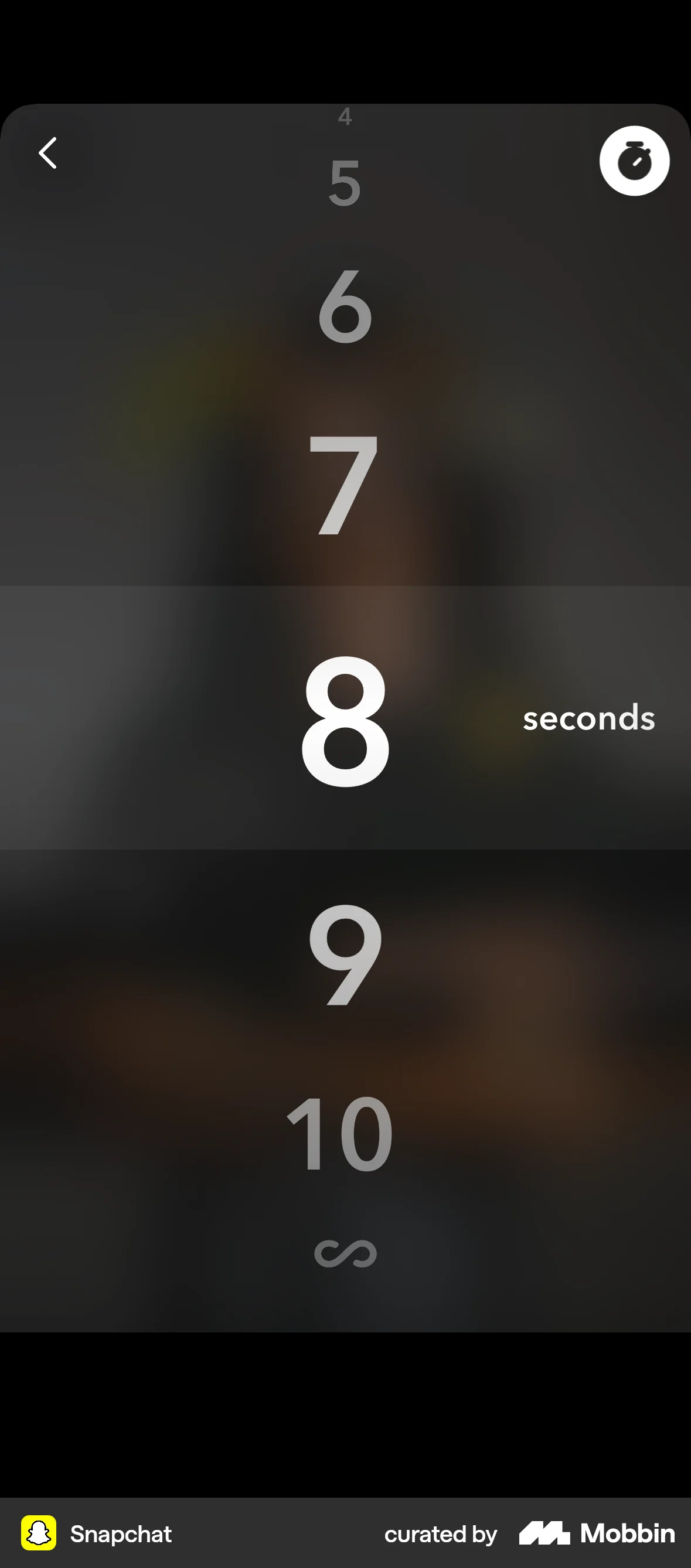 Snapchat iOS screen containing Time Picker UI element