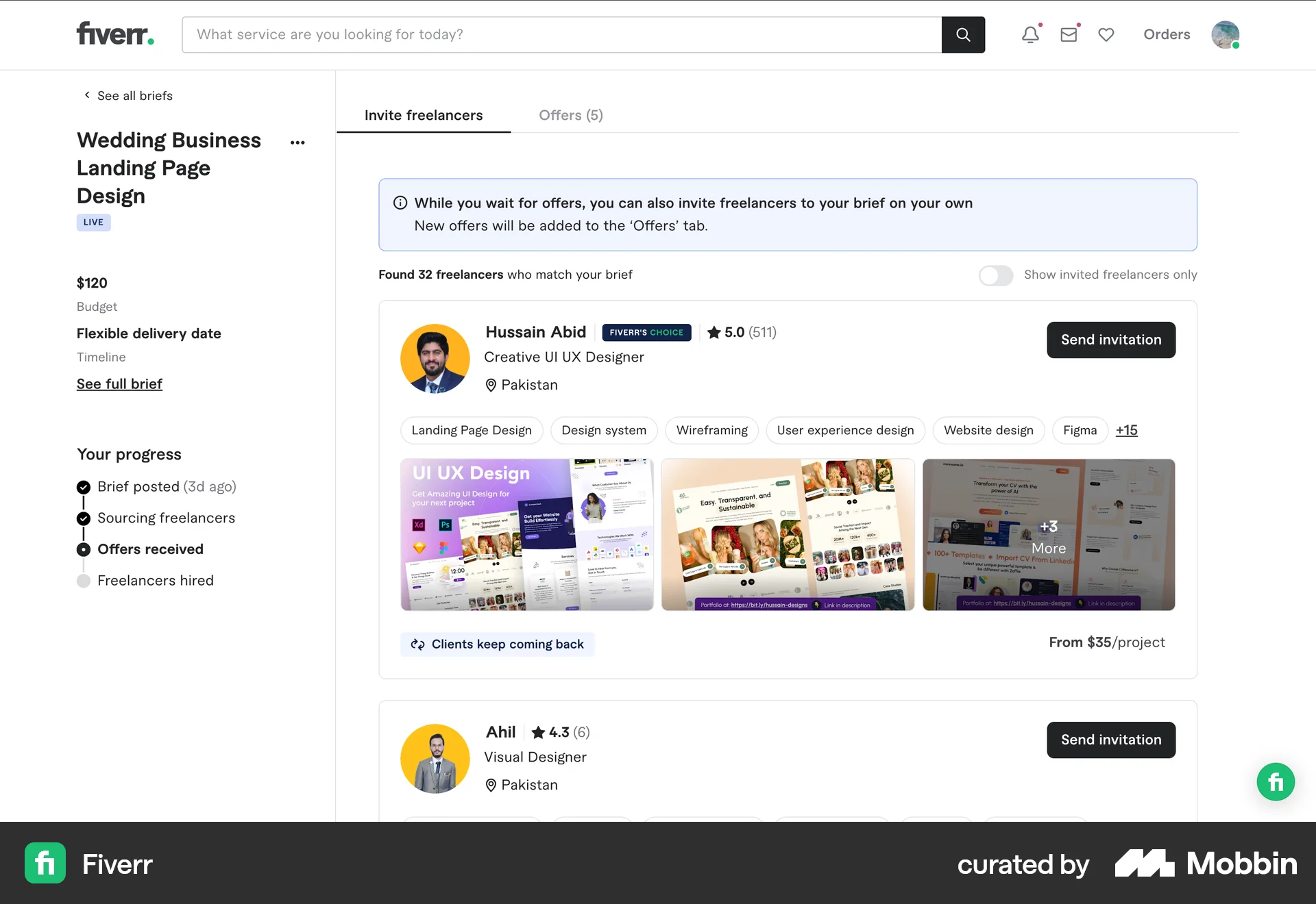 Fiverr Web Post Detail screen