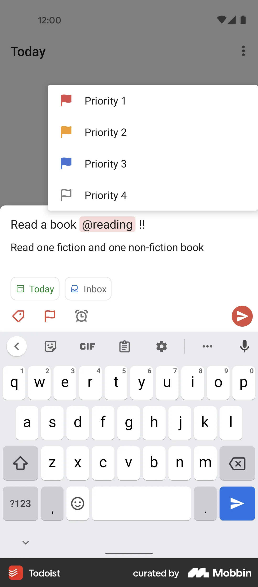 Todoist Android Action Option screen