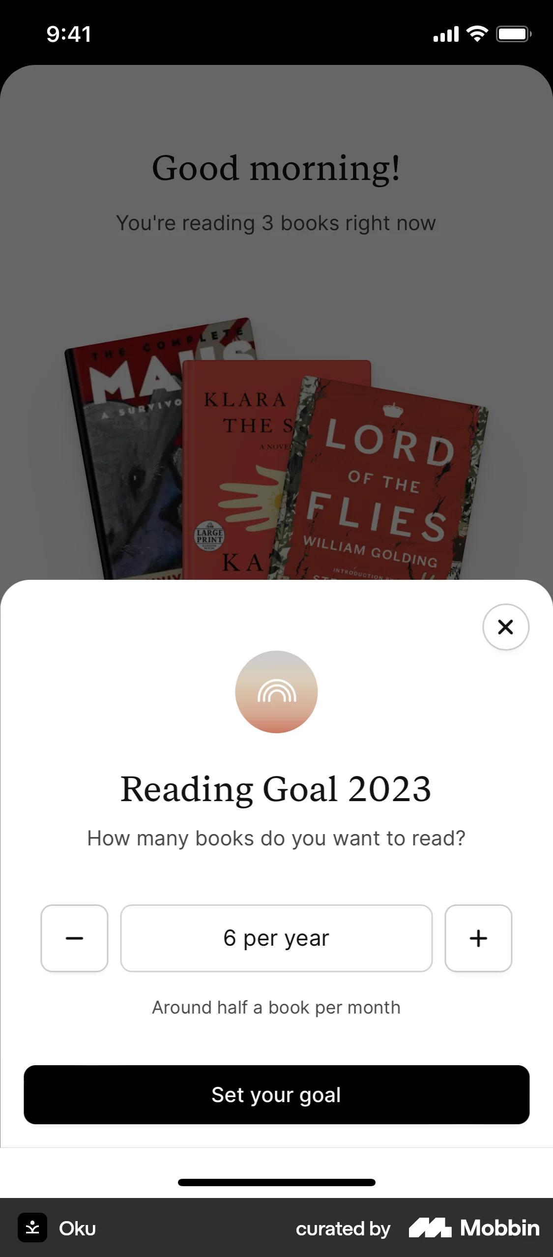Oku iOS screen containing Stepper UI element