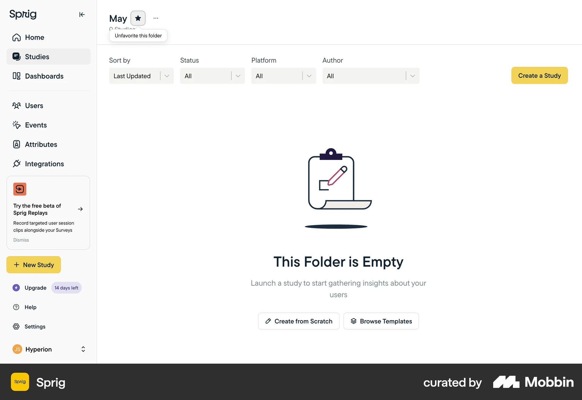 Sprig Web Favorite & Pin screen