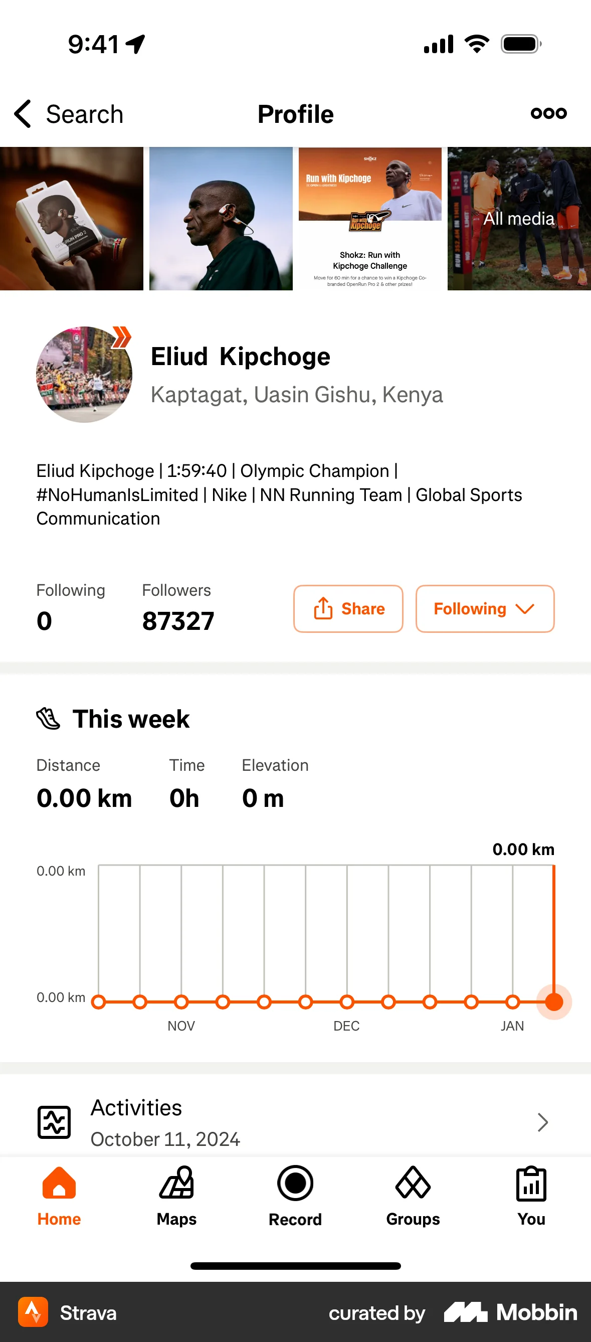 Strava iOS Follow & Subscribe screen