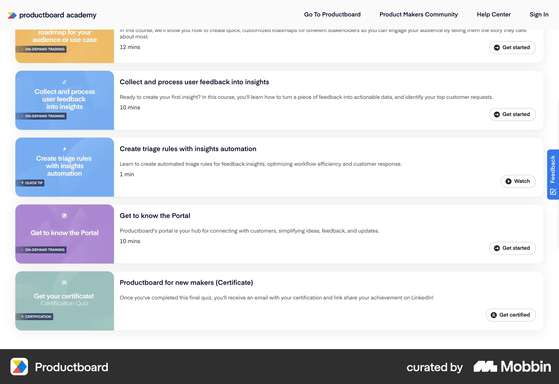 Productboard Web Class & Lesson Detail screen