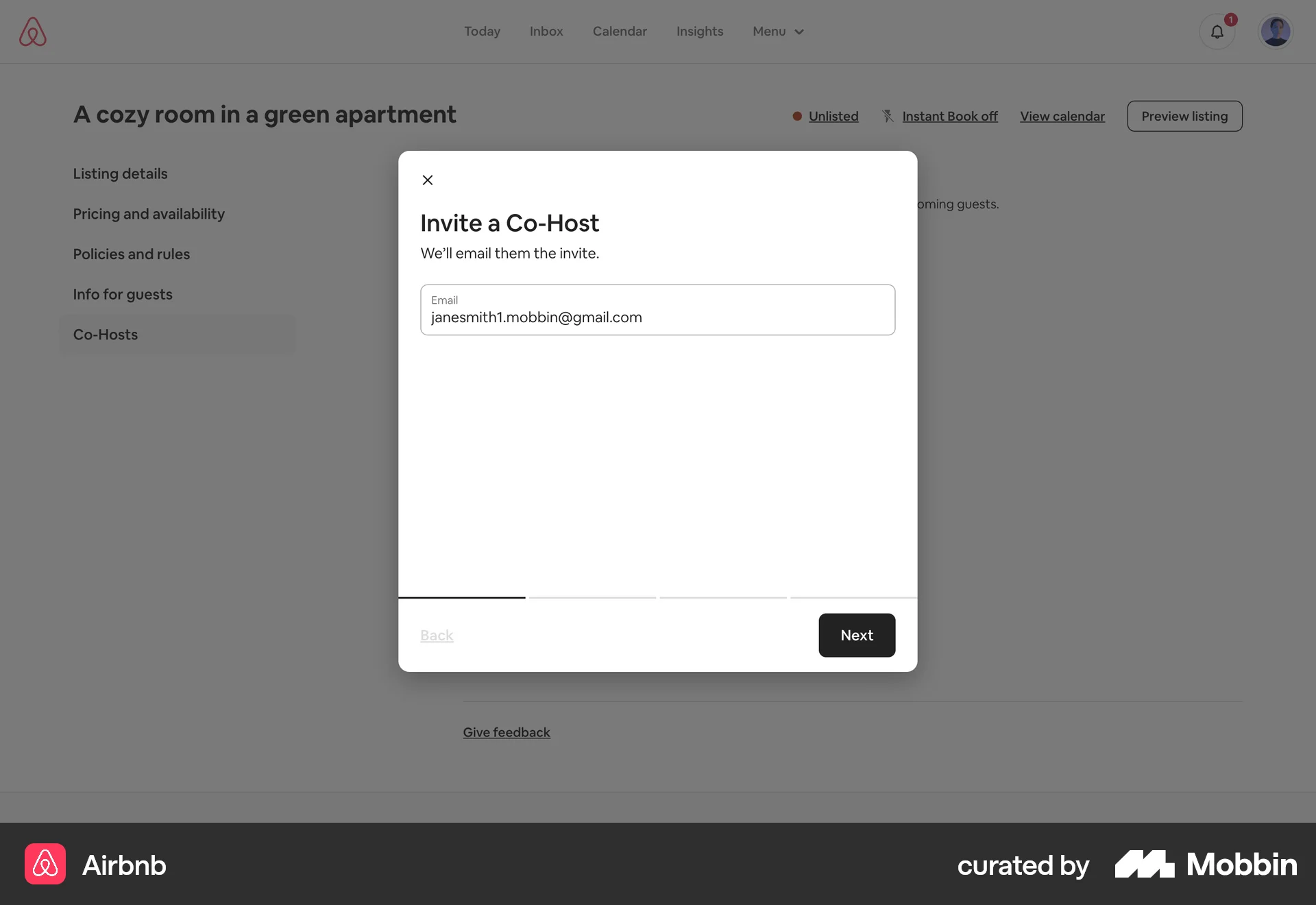 Airbnb Web Invite Teammates screen