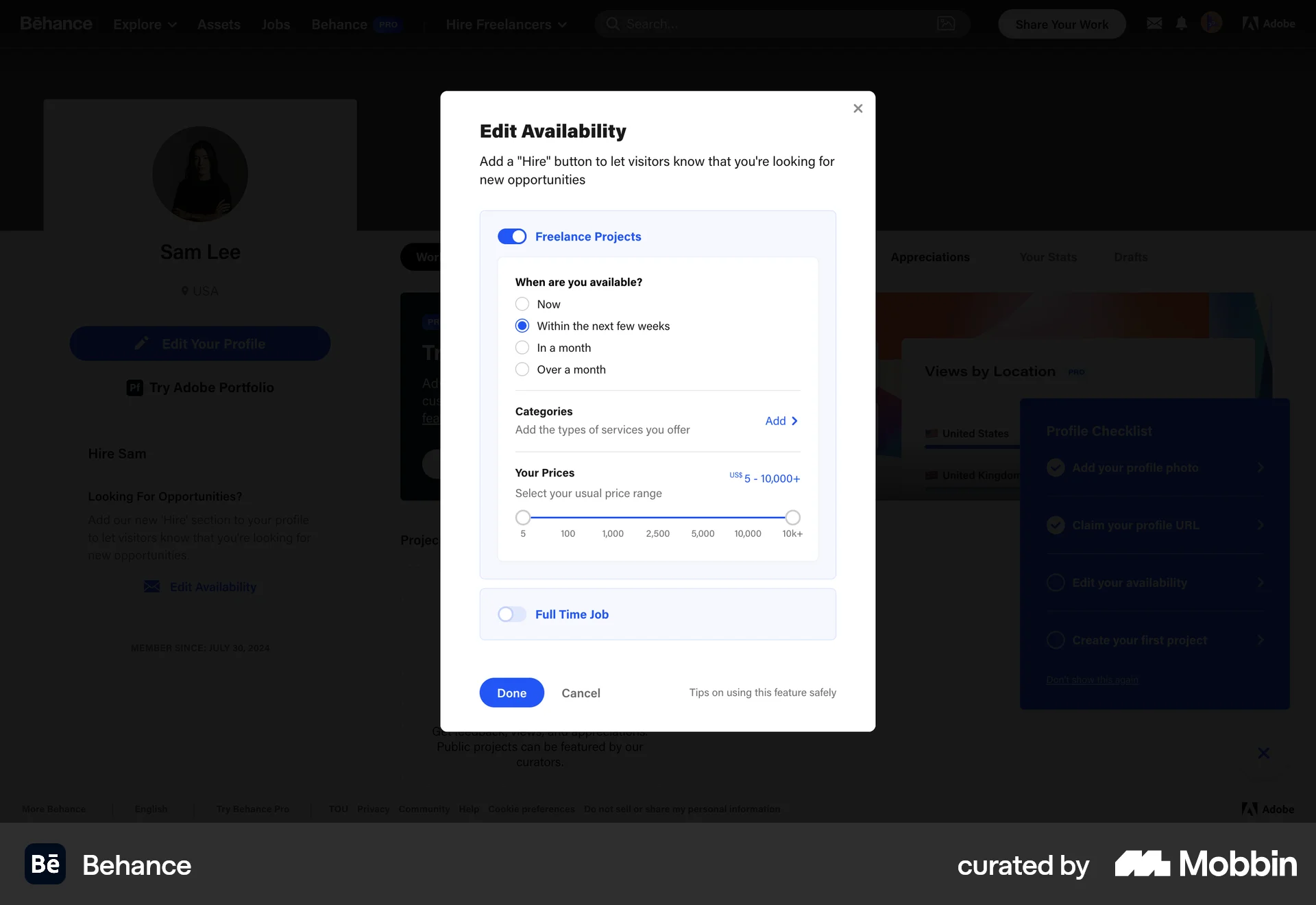 Behance Web screen containing Slider UI element