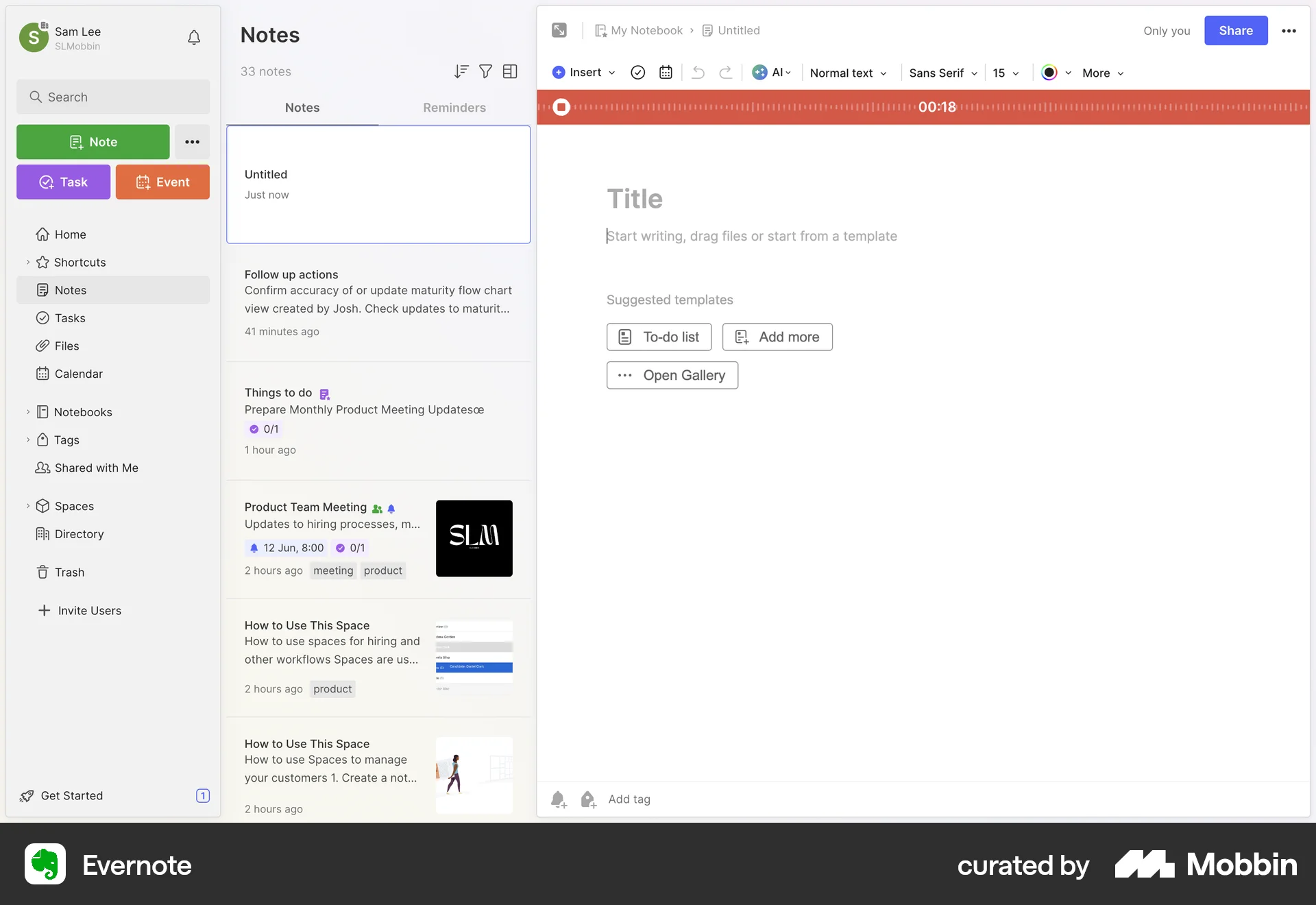 Evernote Web Audio & Video Recorder screen