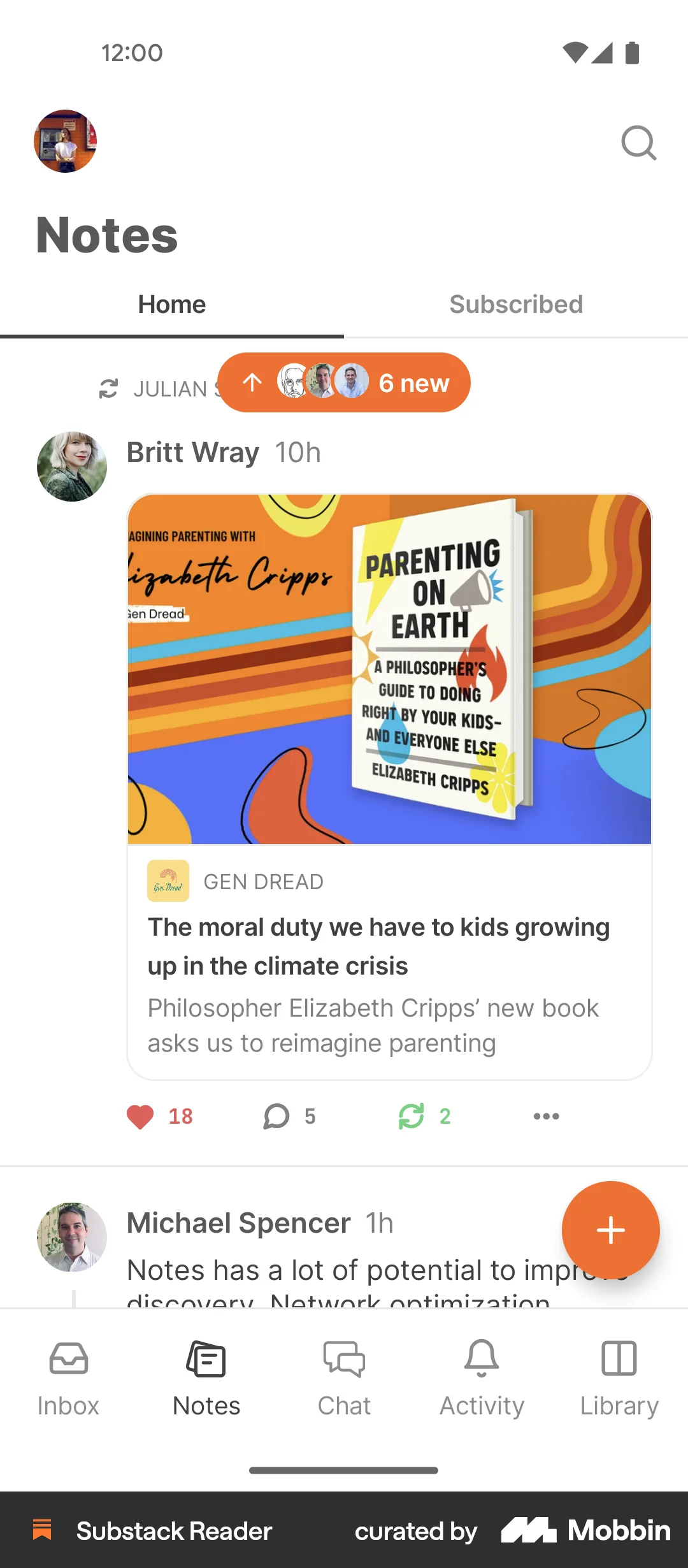 Substack Android Social Feed screen