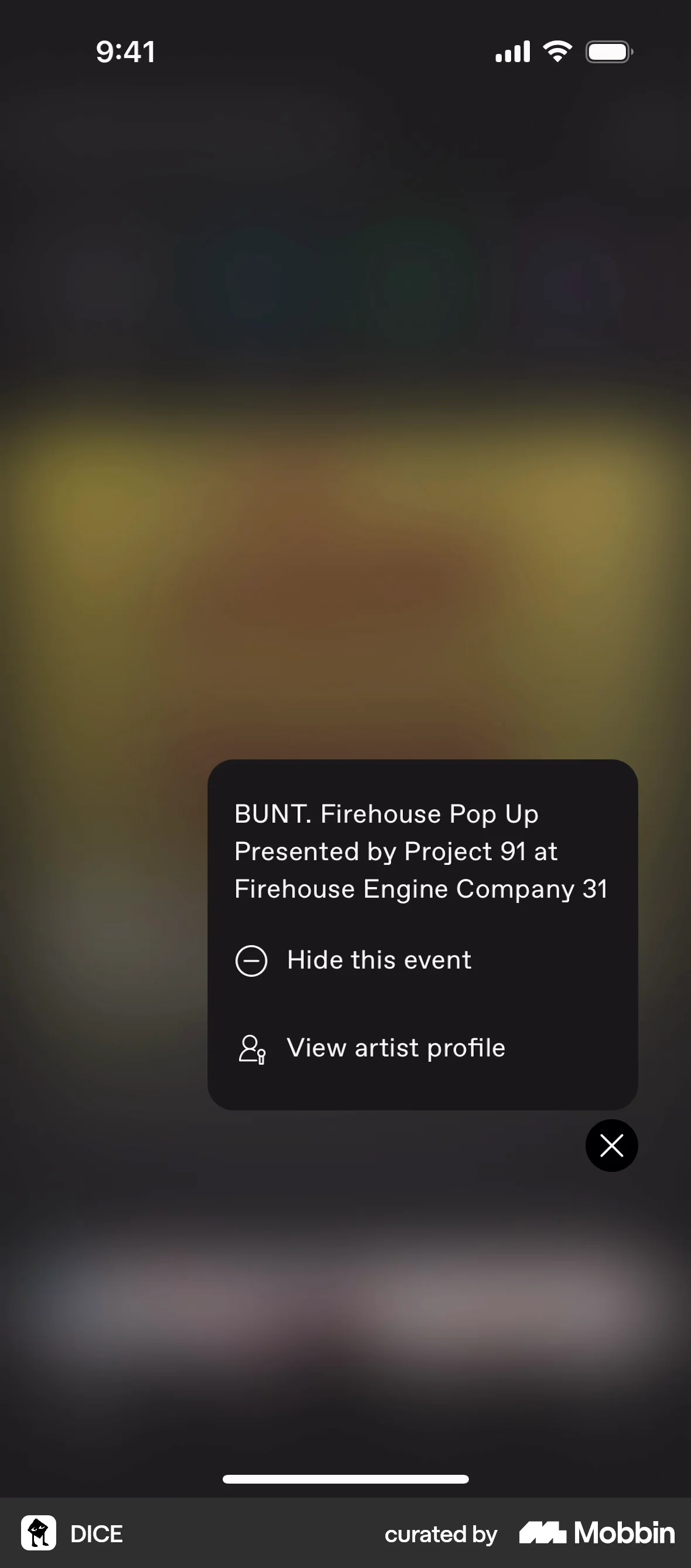DICE iOS Action Option screen