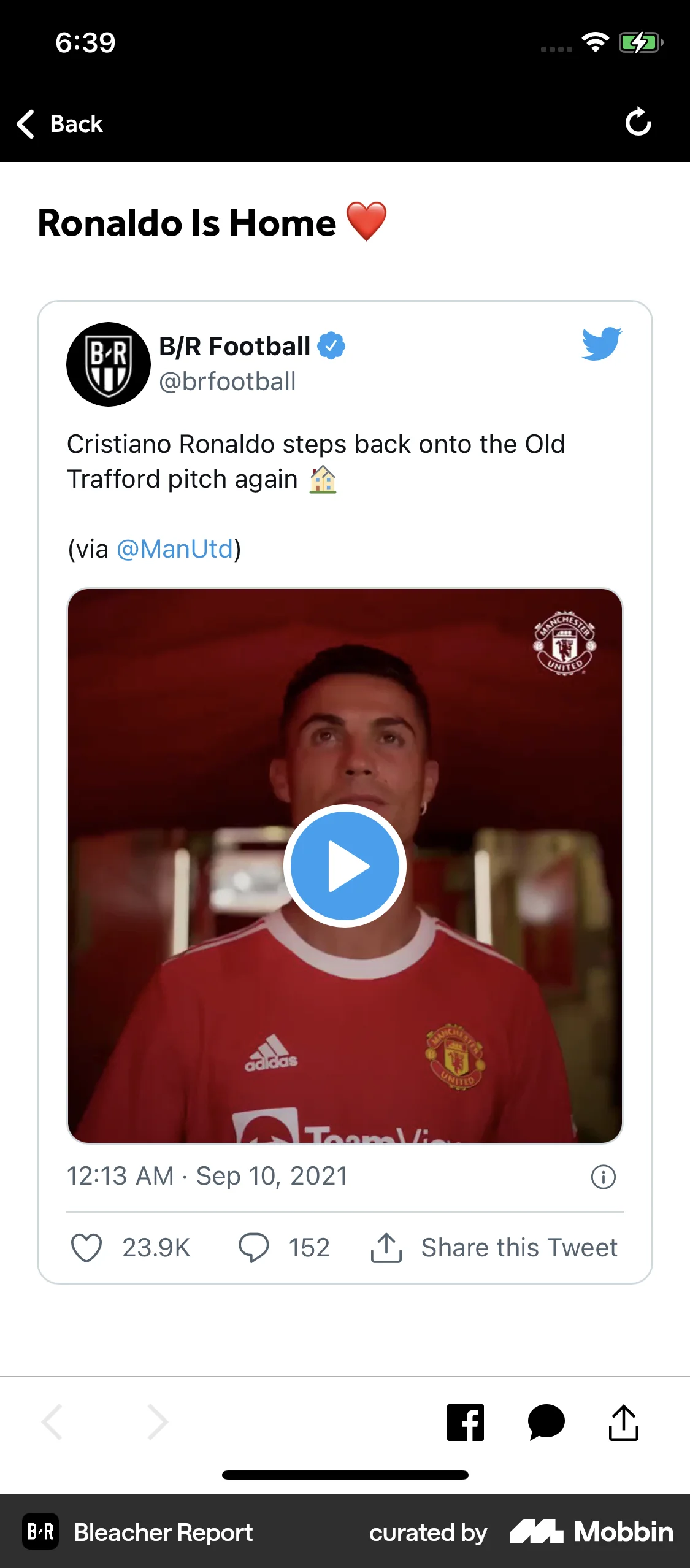 Bleacher Report iOS Post Detail screen