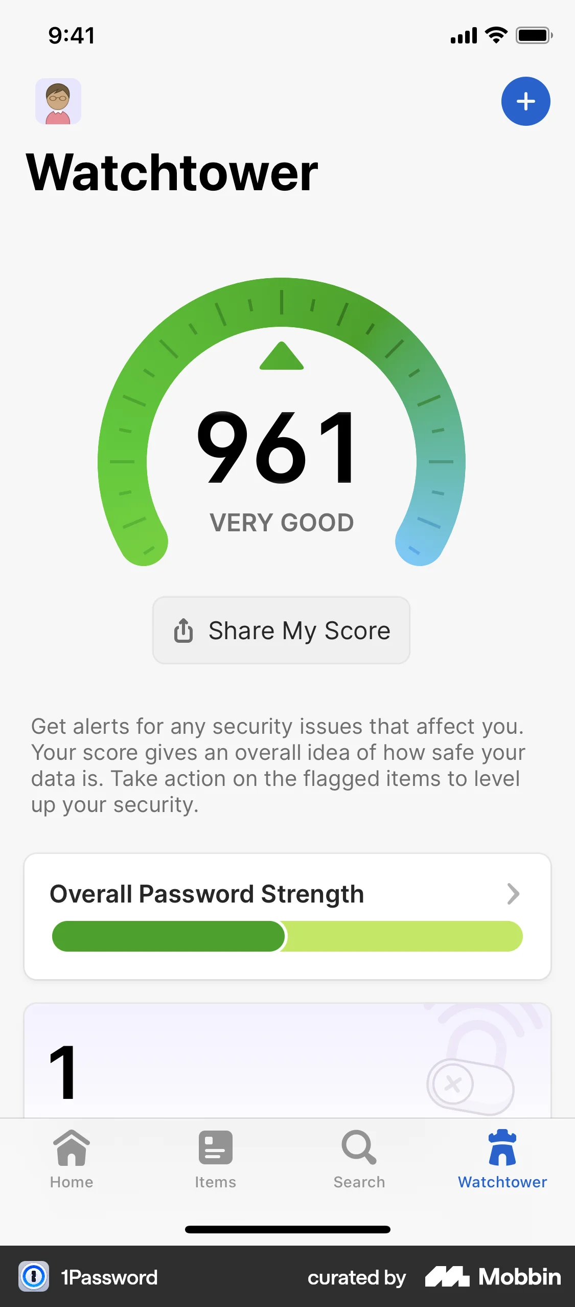 1Password iOS screen containing Progress Indicator UI element
