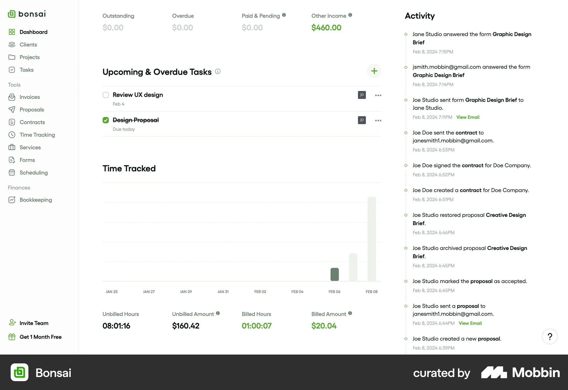 Bonsai Web Home screen