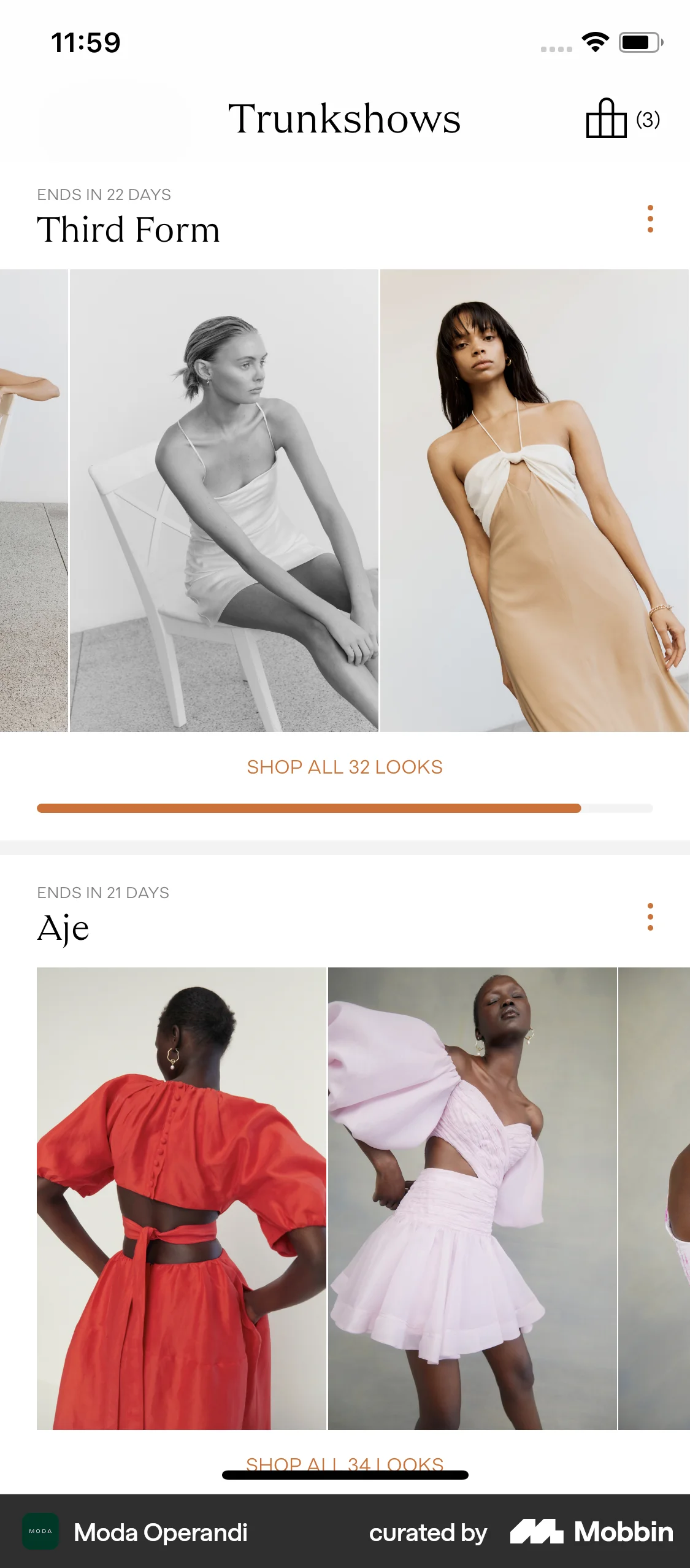 Moda Operandi iOS Browse & Discover screen