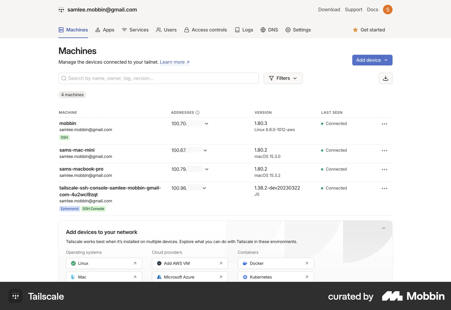Tailscale Web Utilities App screen
