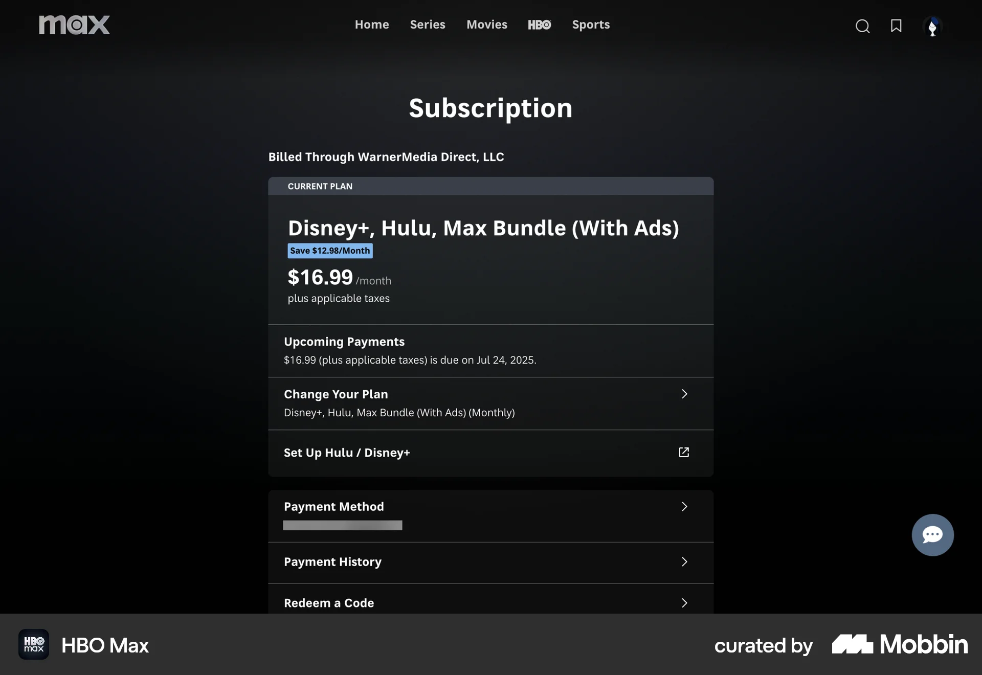 HBO Max Web Entertainment App screen