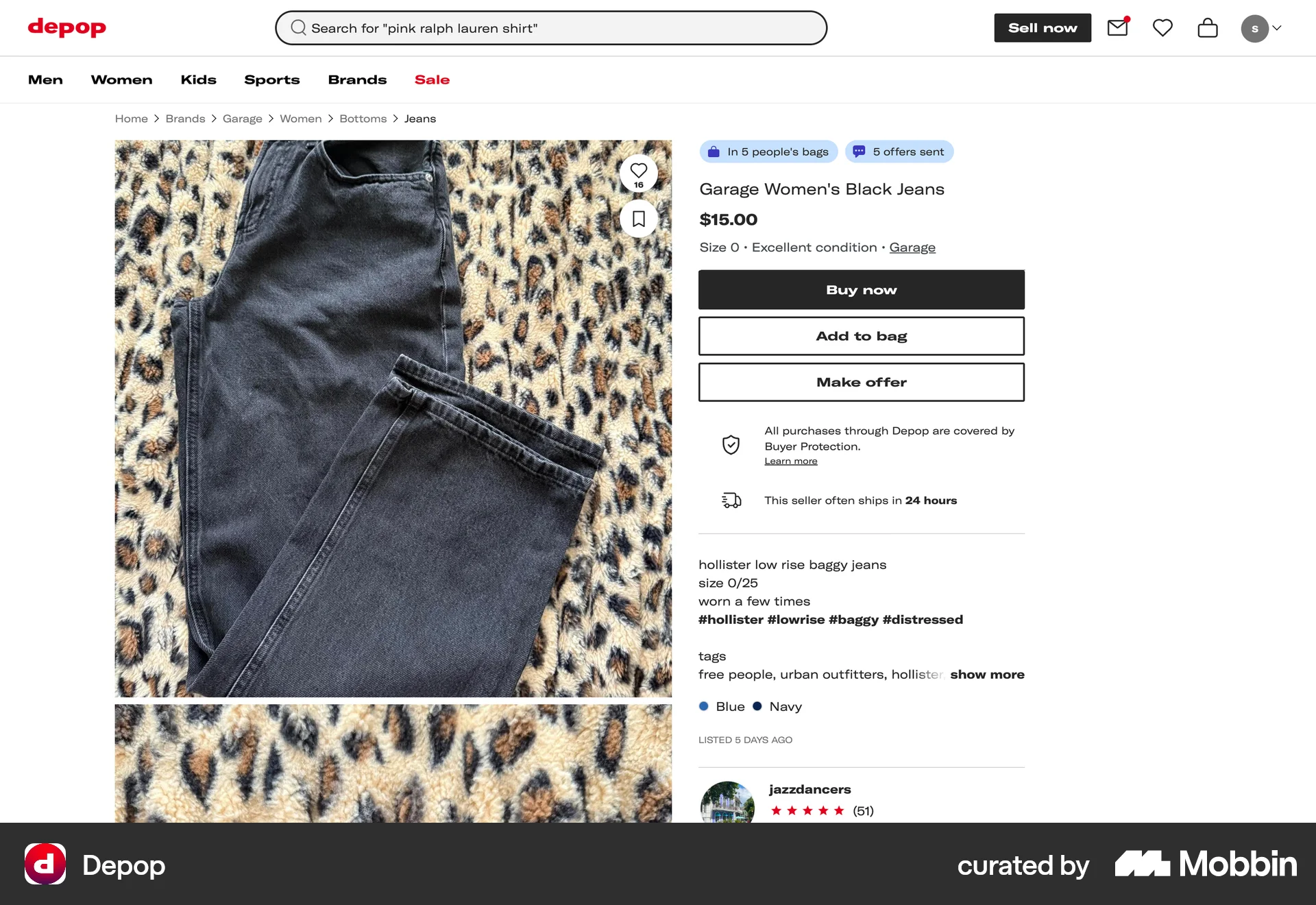 Depop Web screen containing Button UI element