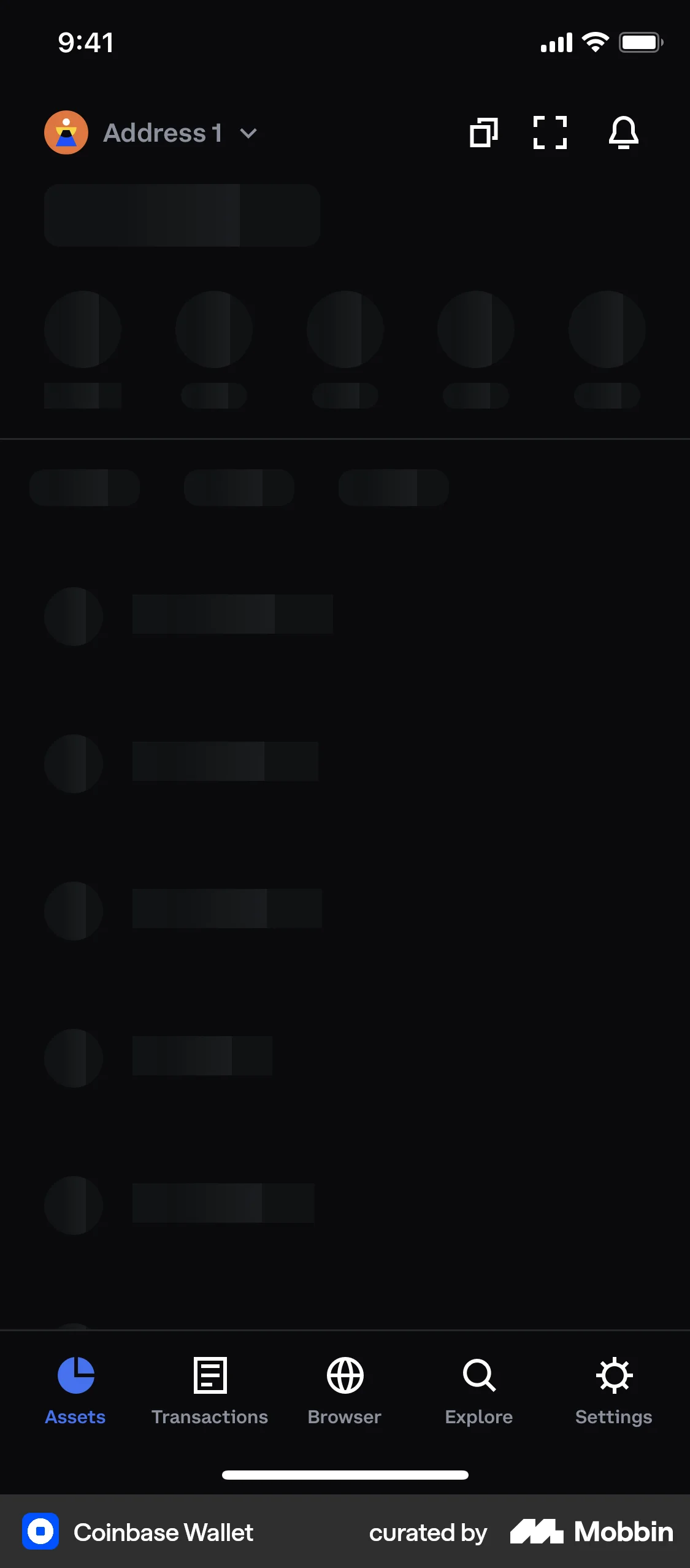 Coinbase Wallet iOS screen containing Skeleton UI element
