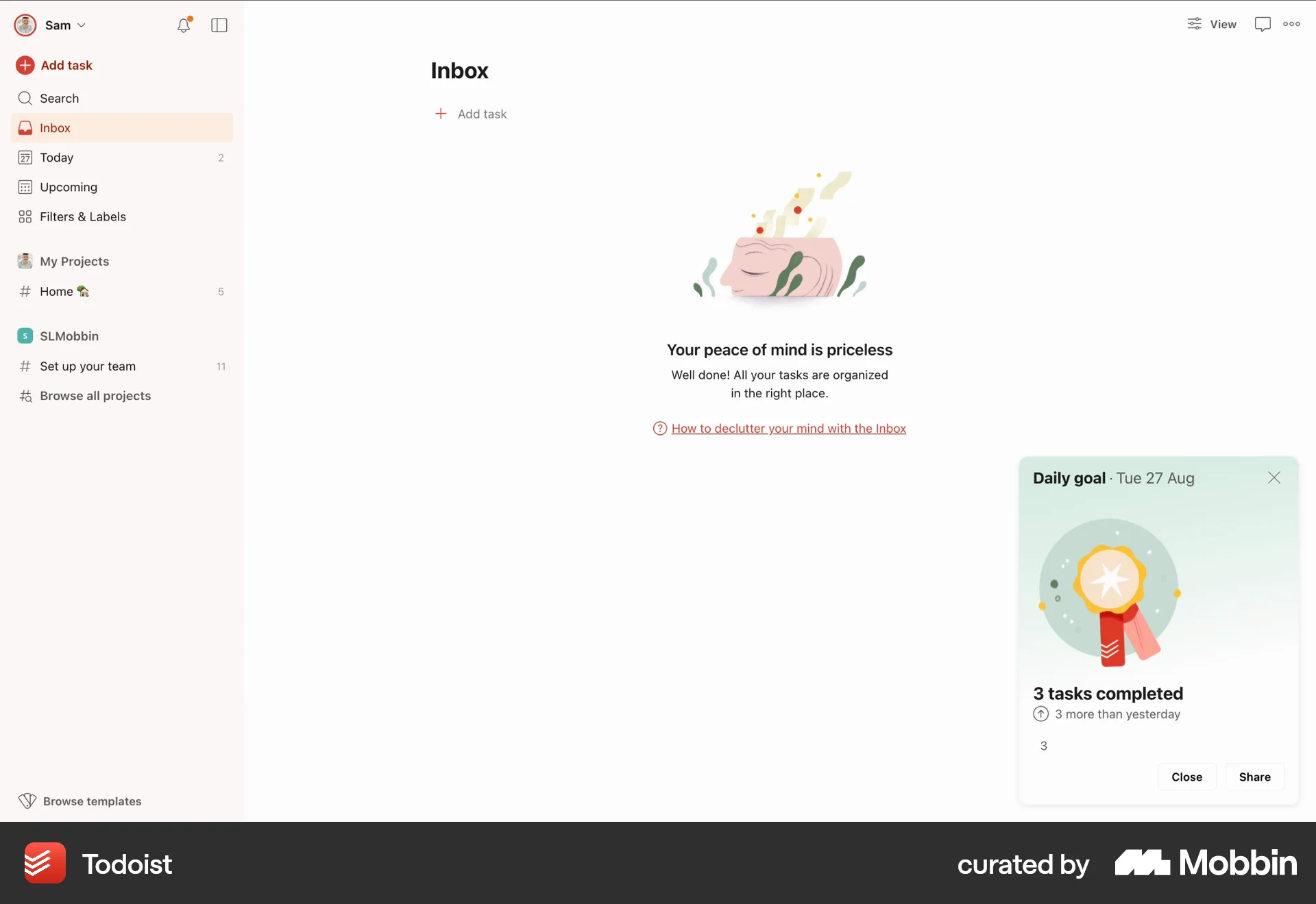 Todoist Web Achievements & Awards screen
