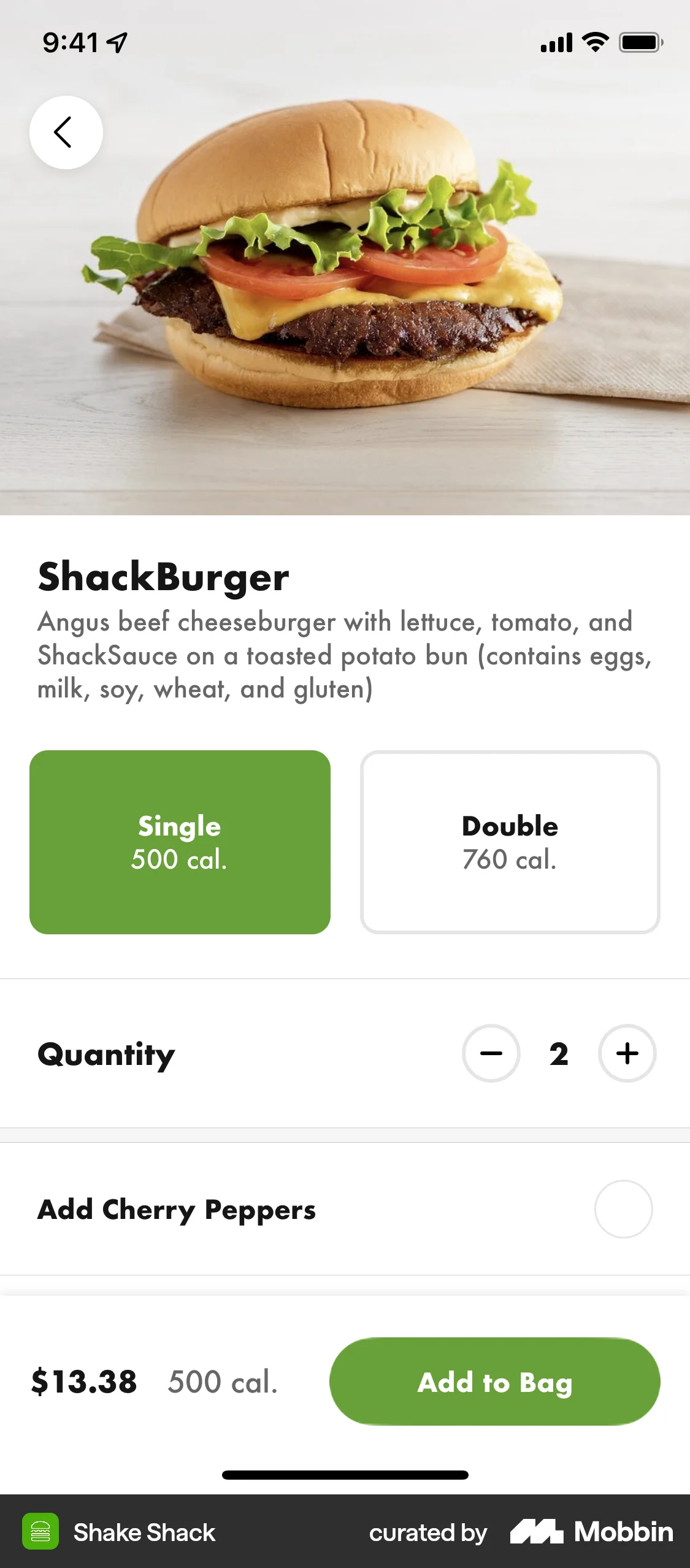 Shake Shack iOS Product Detail screen