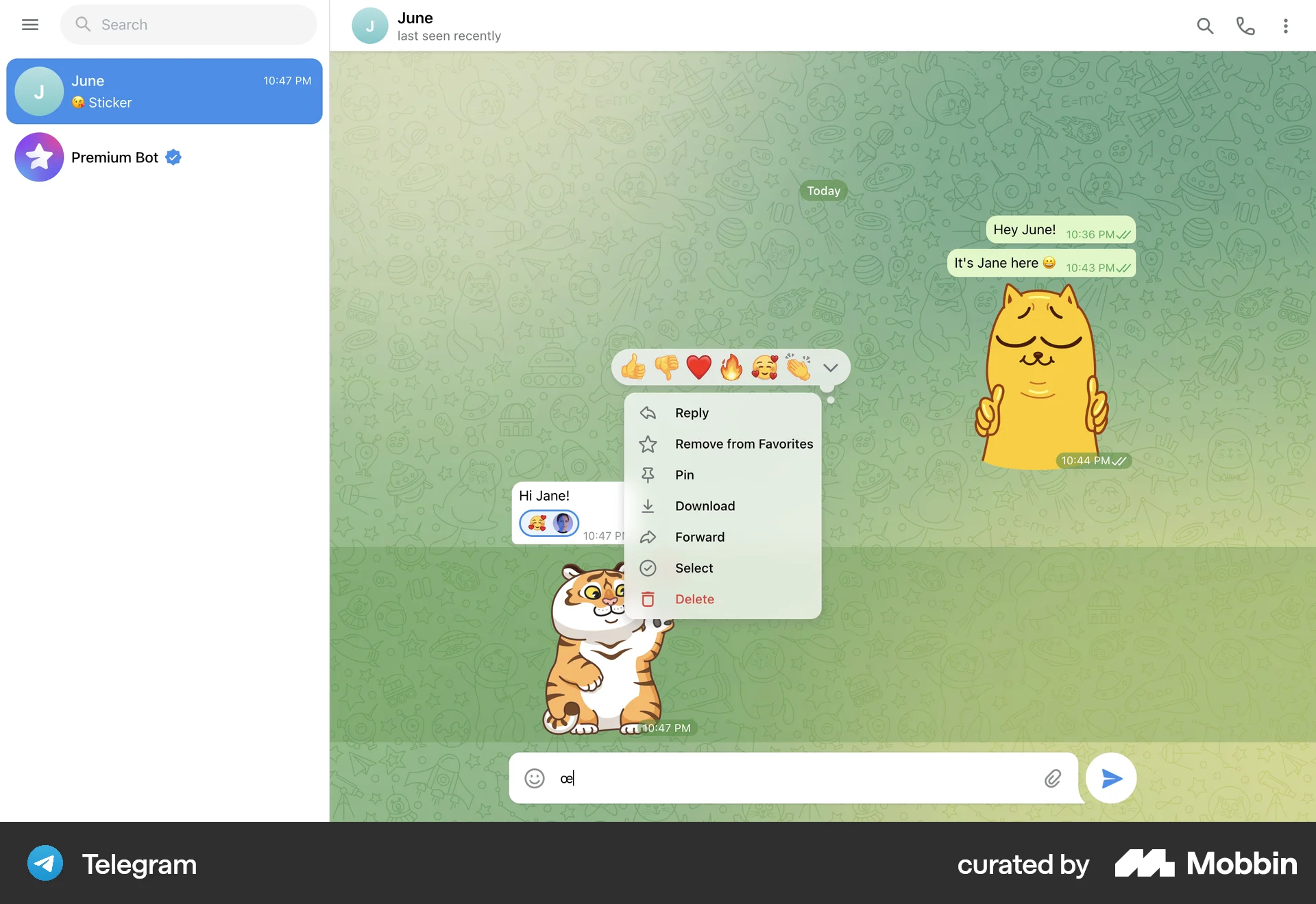Telegram Web Communication App screen