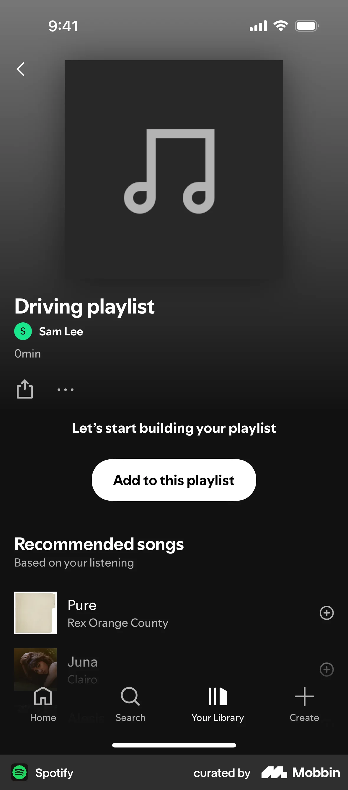Spotify iOS Playlists screen