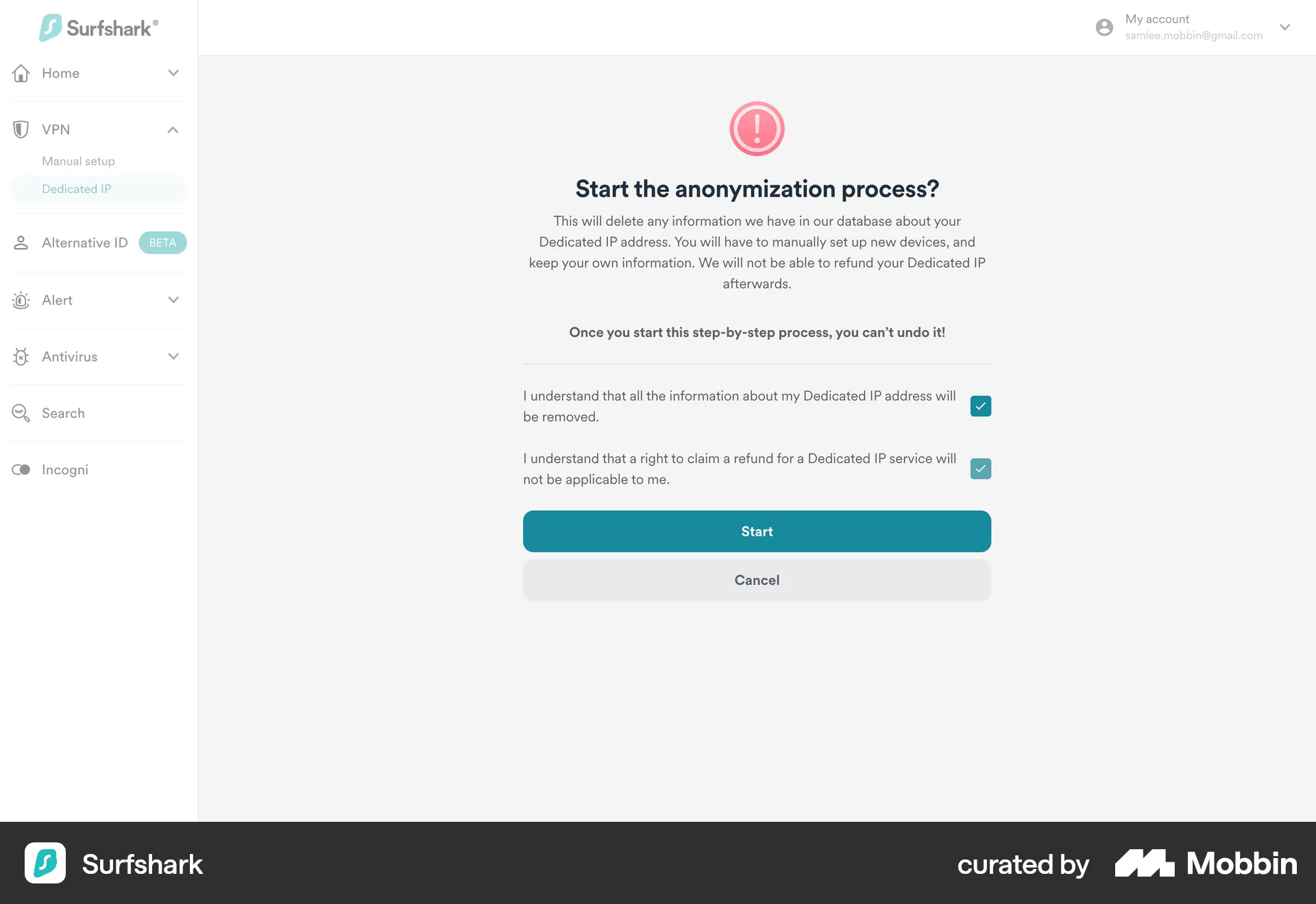 Surfshark Web Permission screen