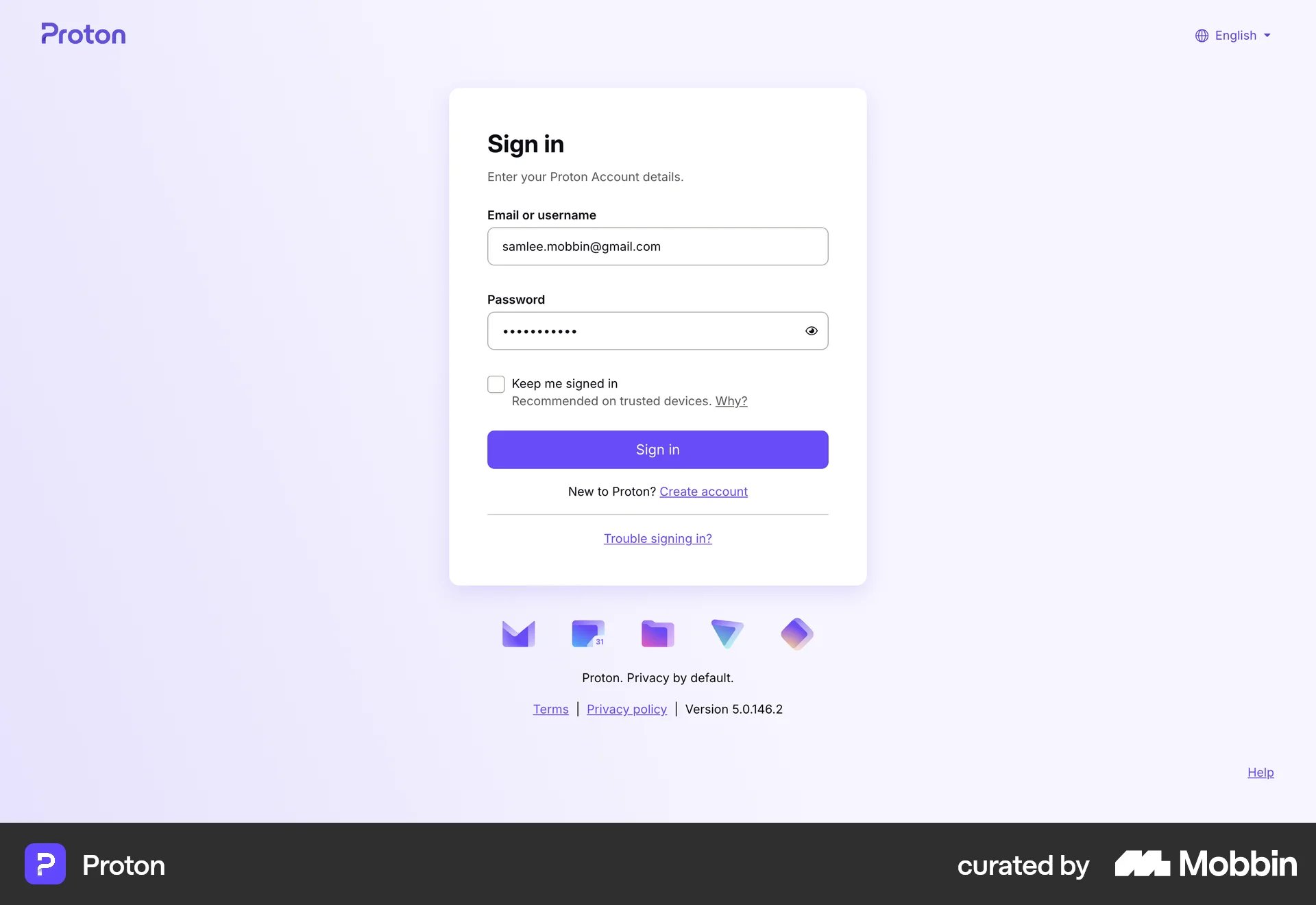 Proton Web Login screen