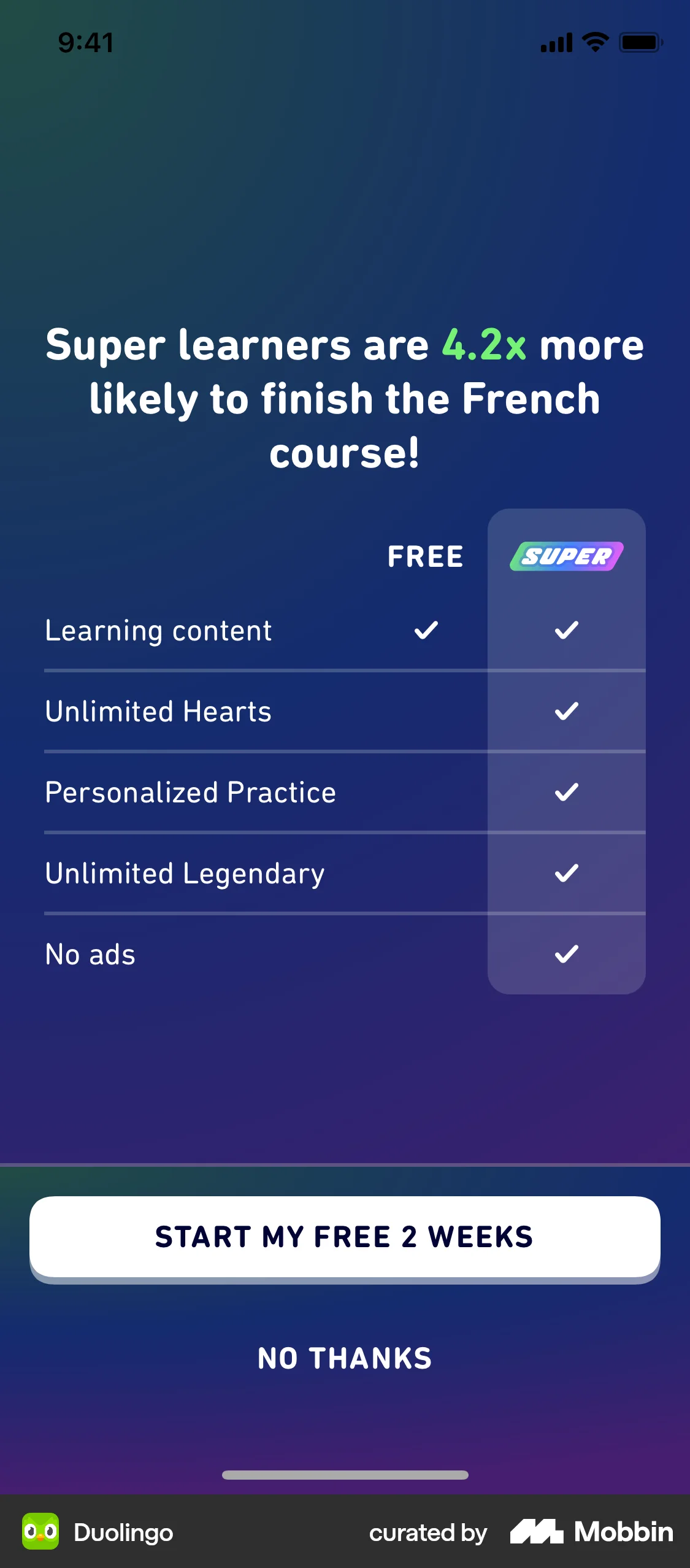 Duolingo iOS Subscription & Paywall screen