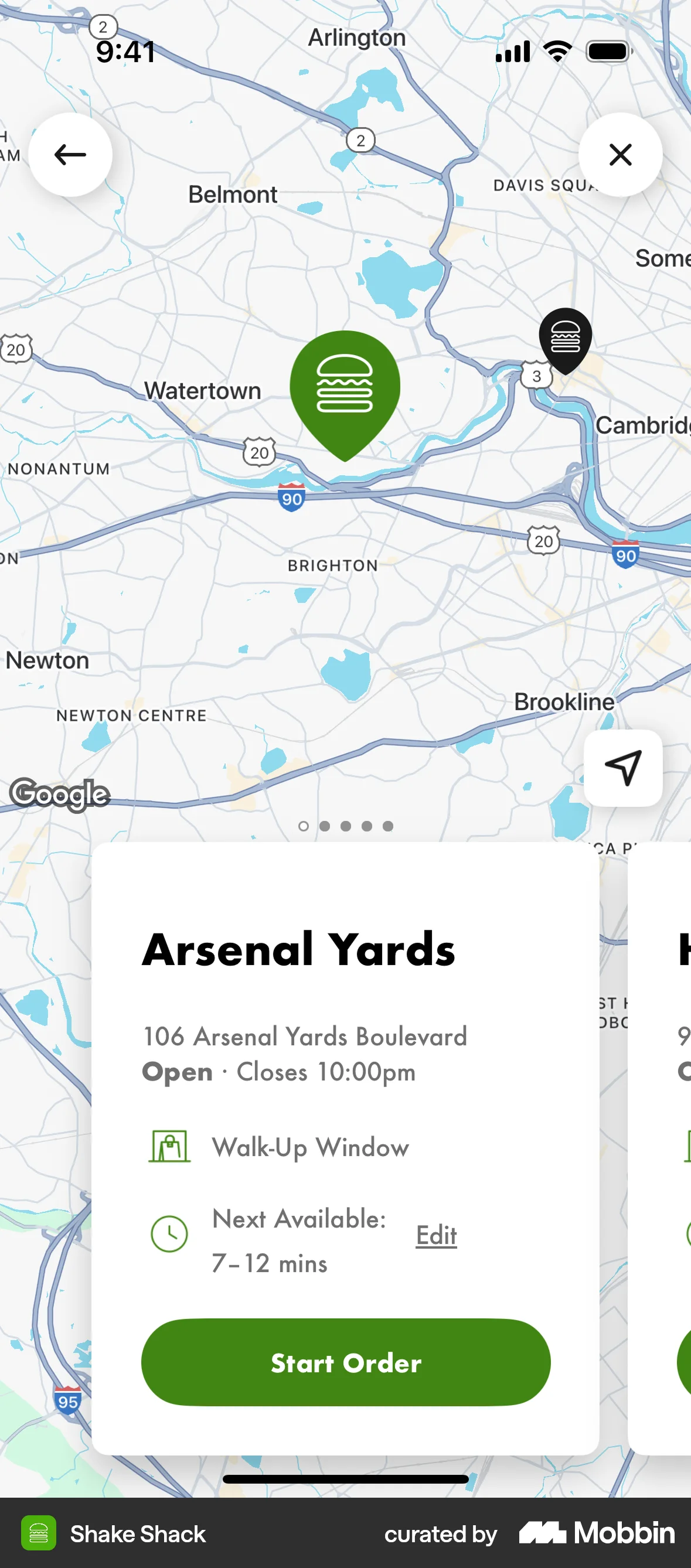 Shake Shack iOS screen containing Map Pin UI element