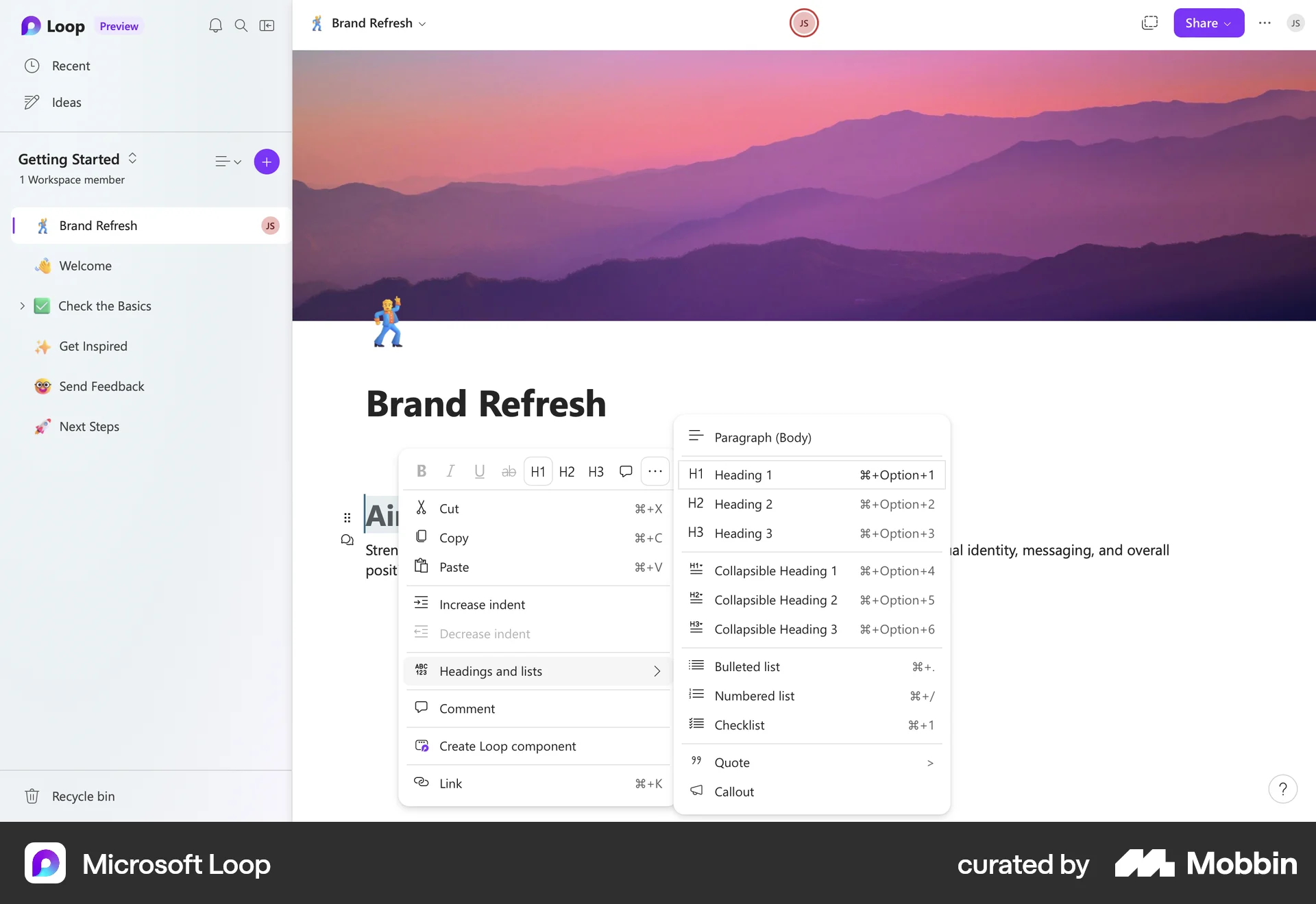 Microsoft Loop Web screen containing Tree UI element