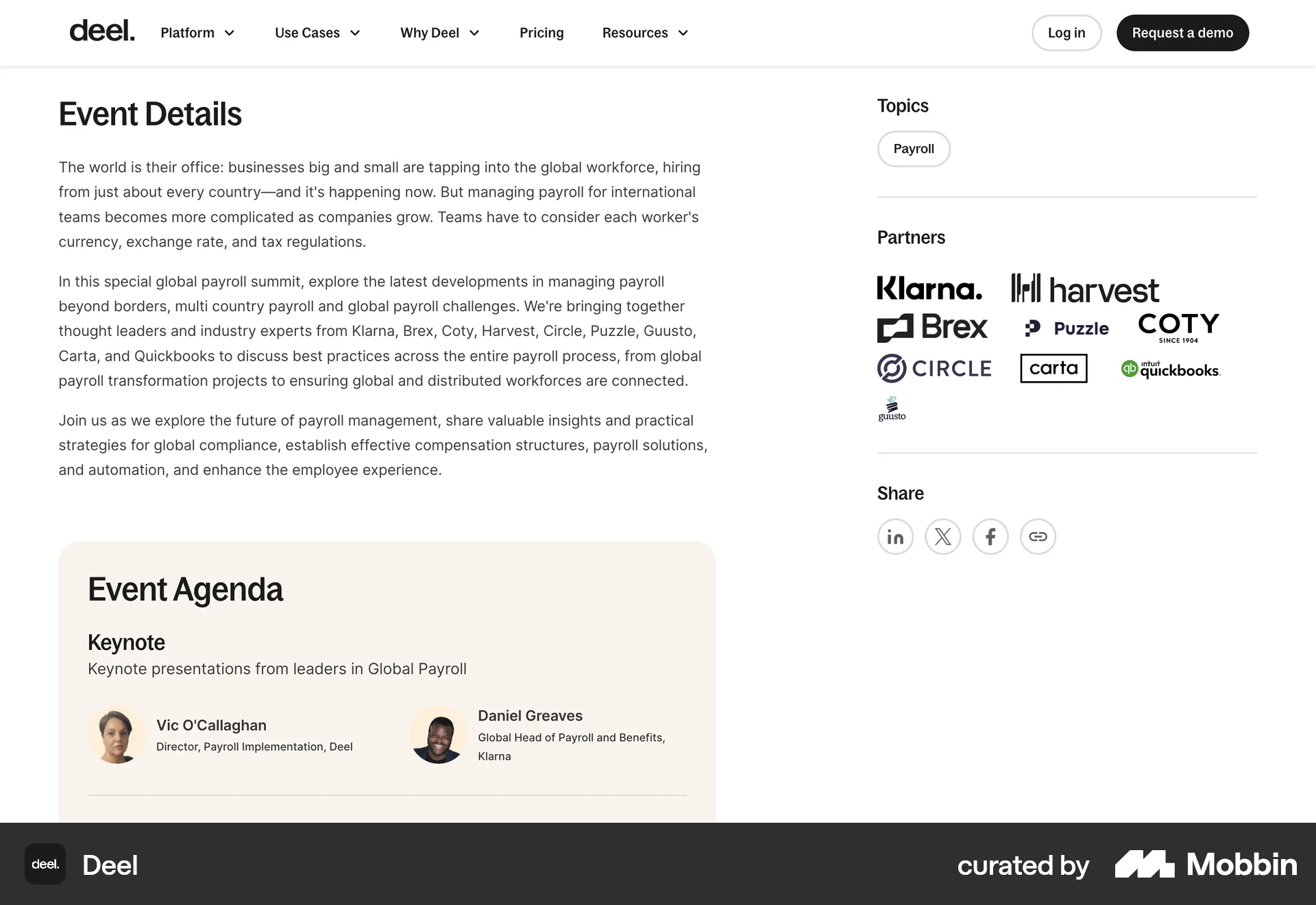 Deel Web Event Detail screen