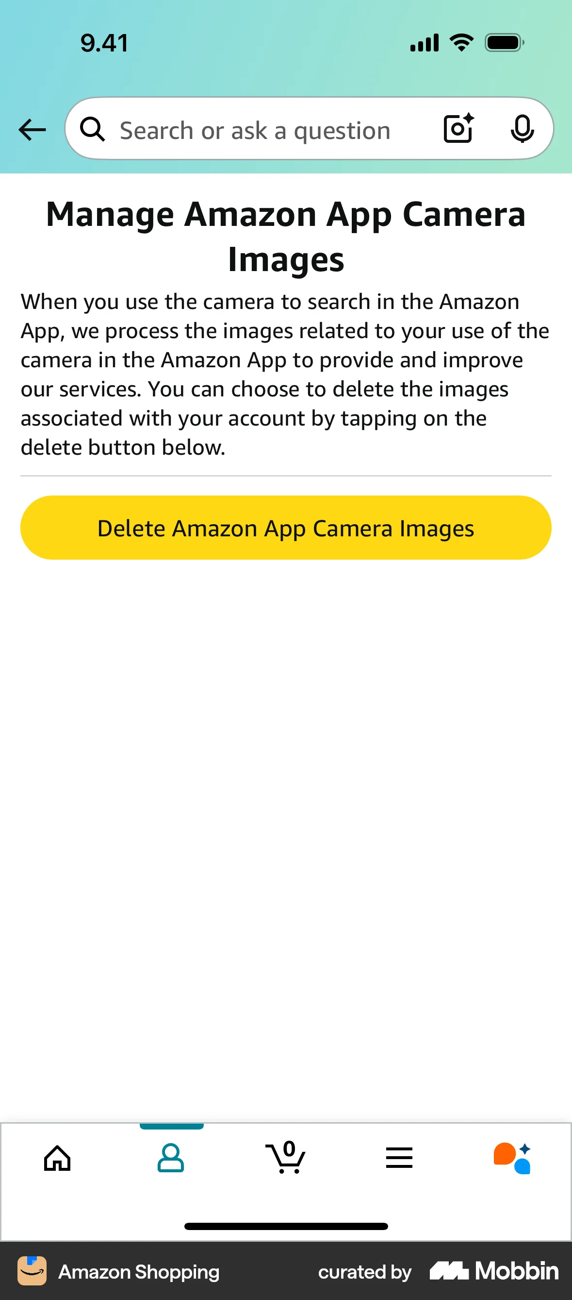 Amazon Shopping iOS Confirmation screen