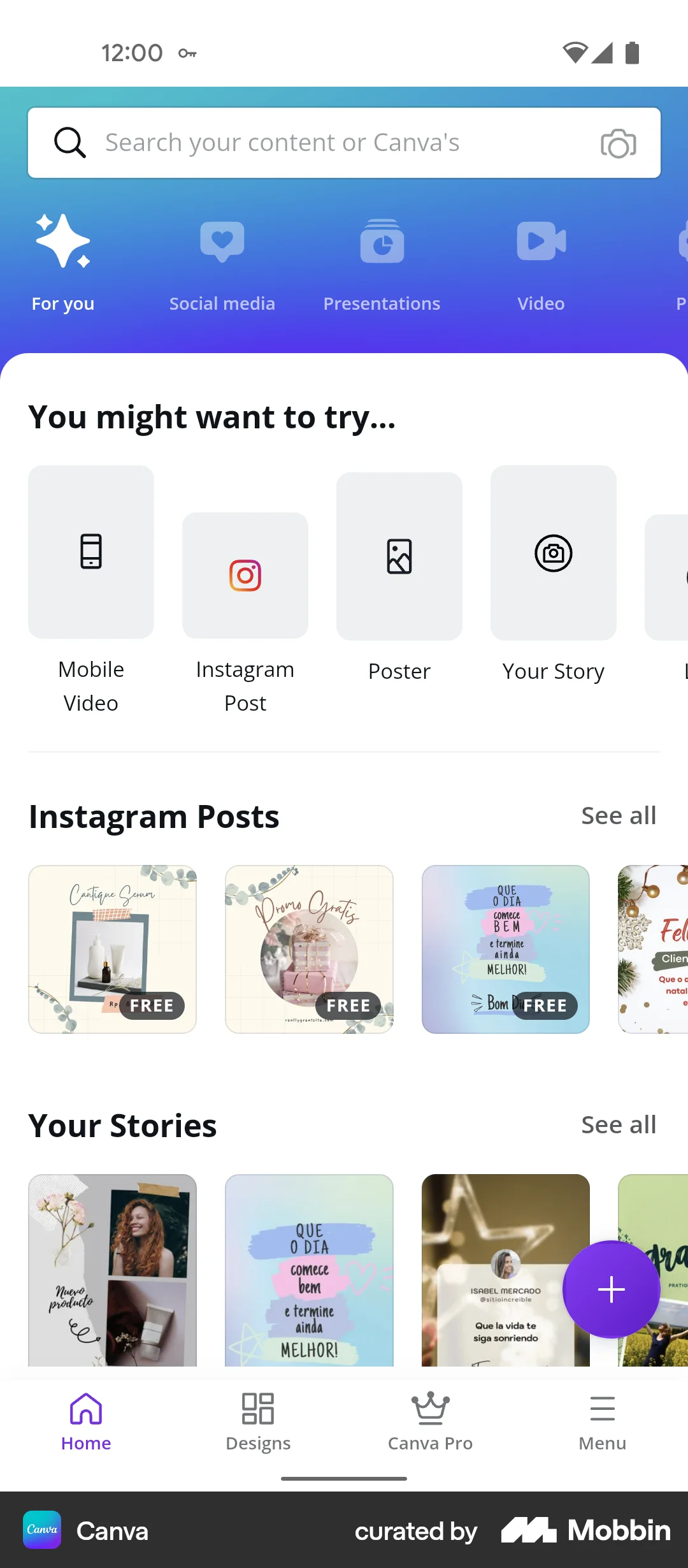 Canva Android Photo & Video App screen