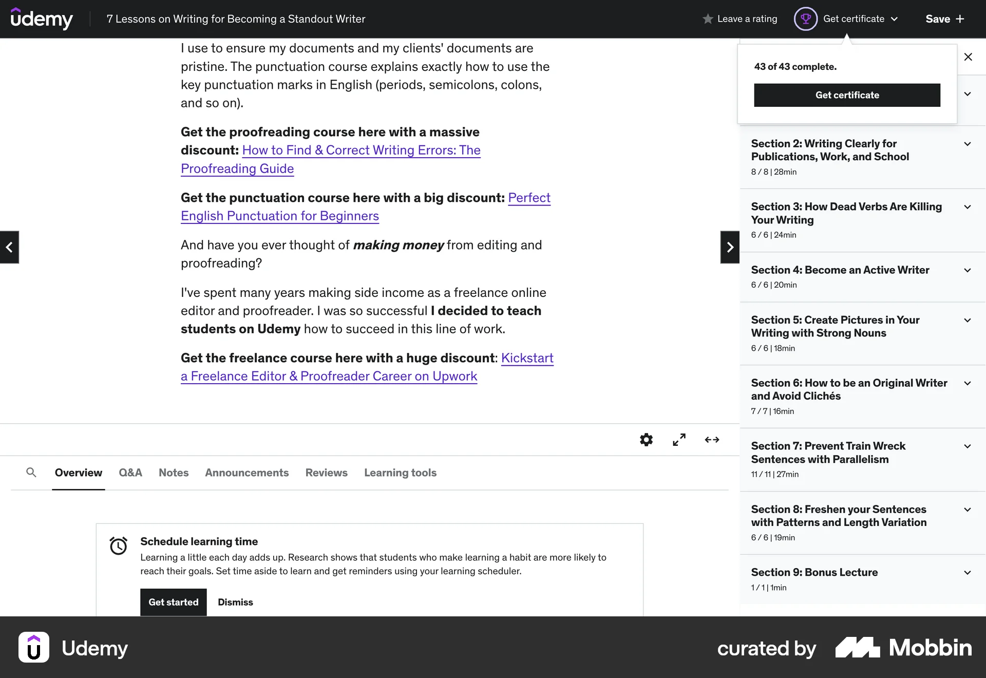 Udemy Web Progress screen