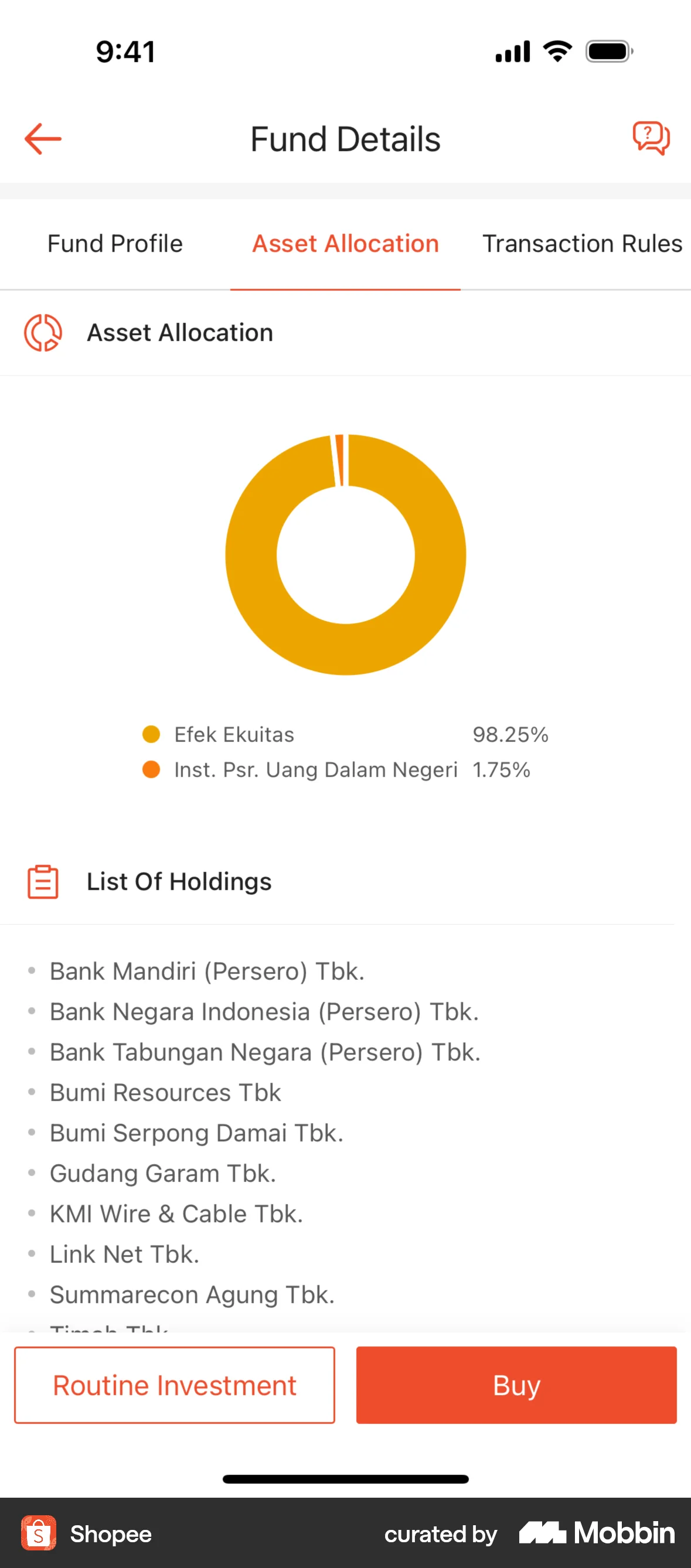 Shopee iOS Pie Chart UI screen