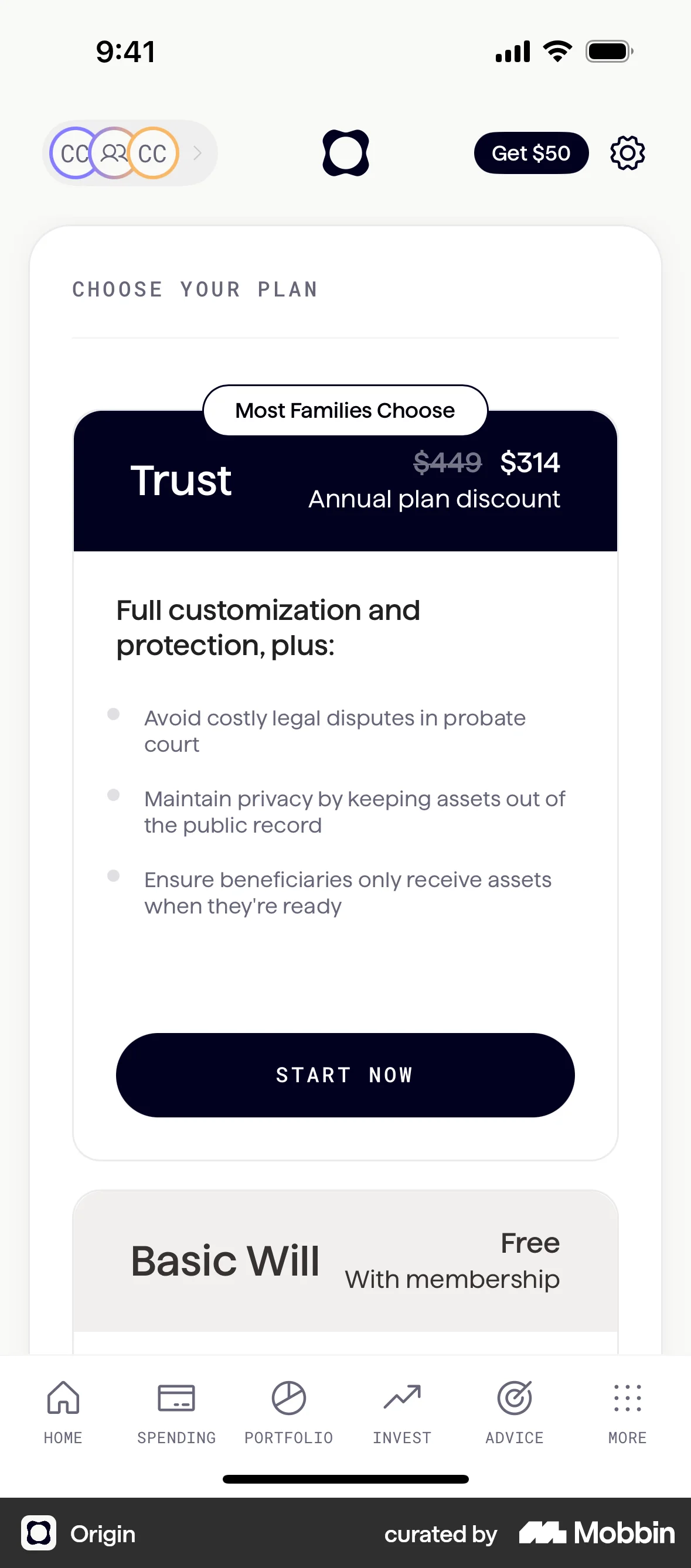 Origin iOS Pricing screen