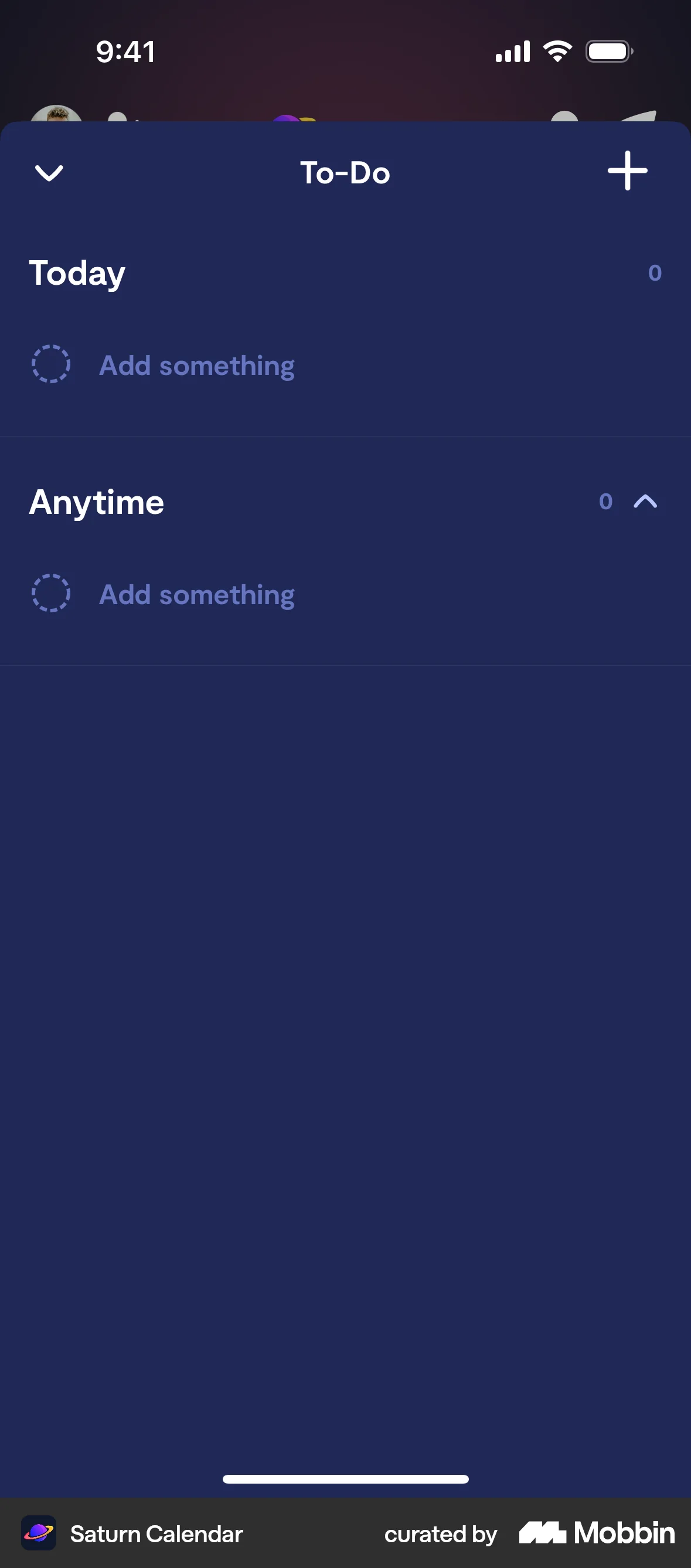 Saturn Calendar iOS Empty State screen