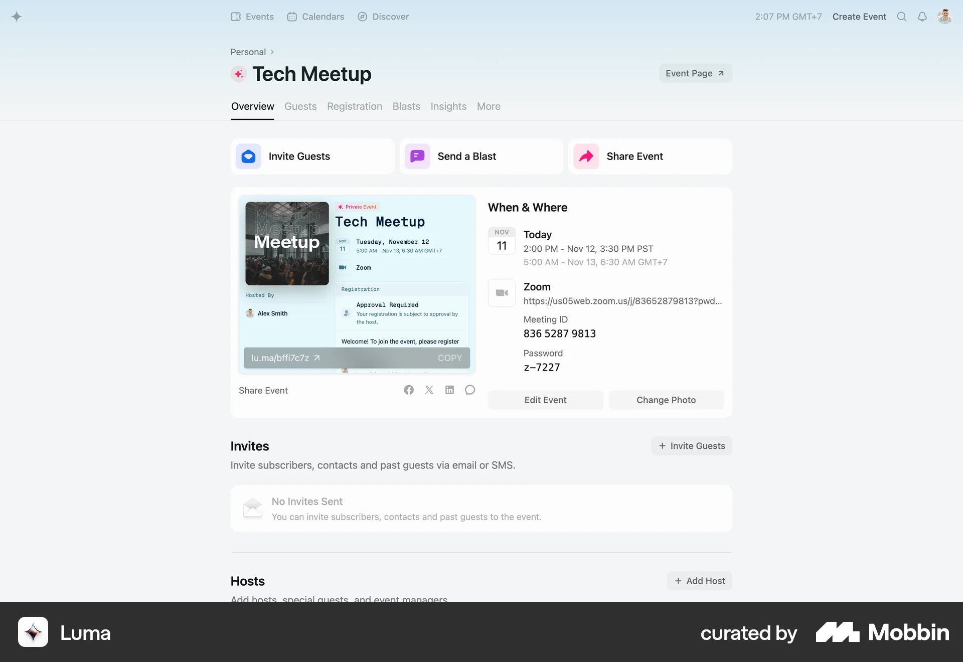Luma Web Event Detail screen