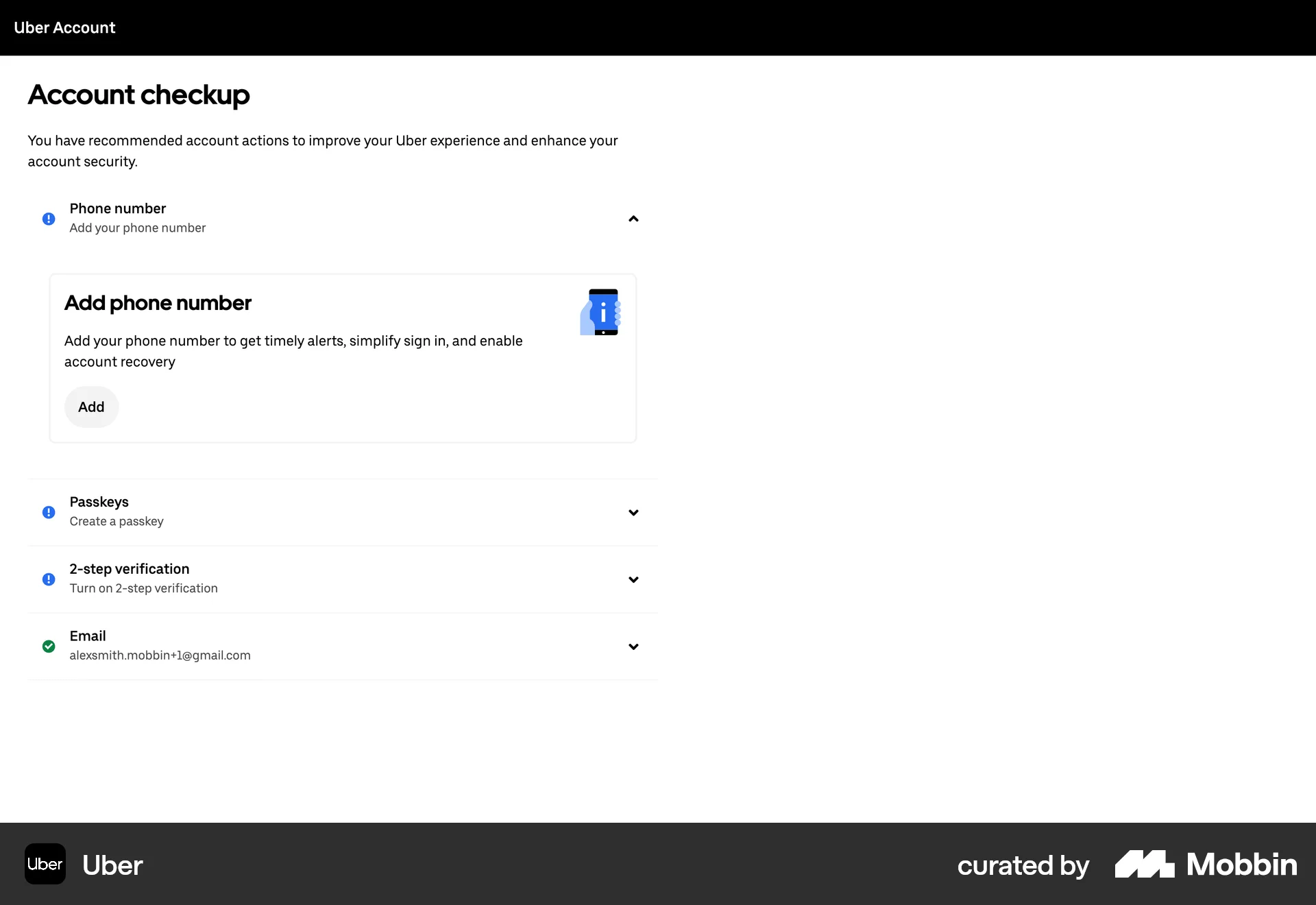 Uber Web screen containing Accordion UI element