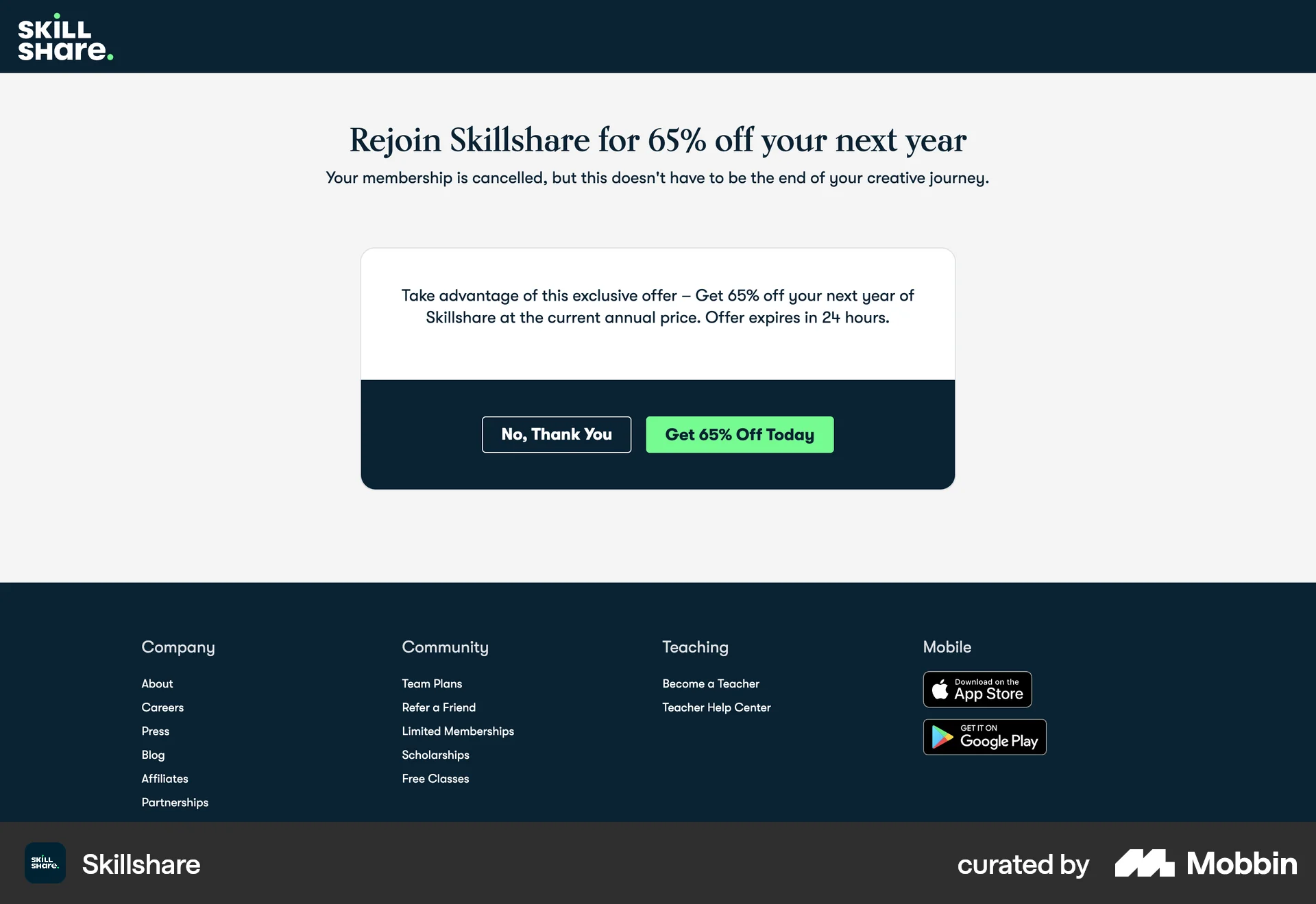 Skillshare Web Promotions & Rewards screen